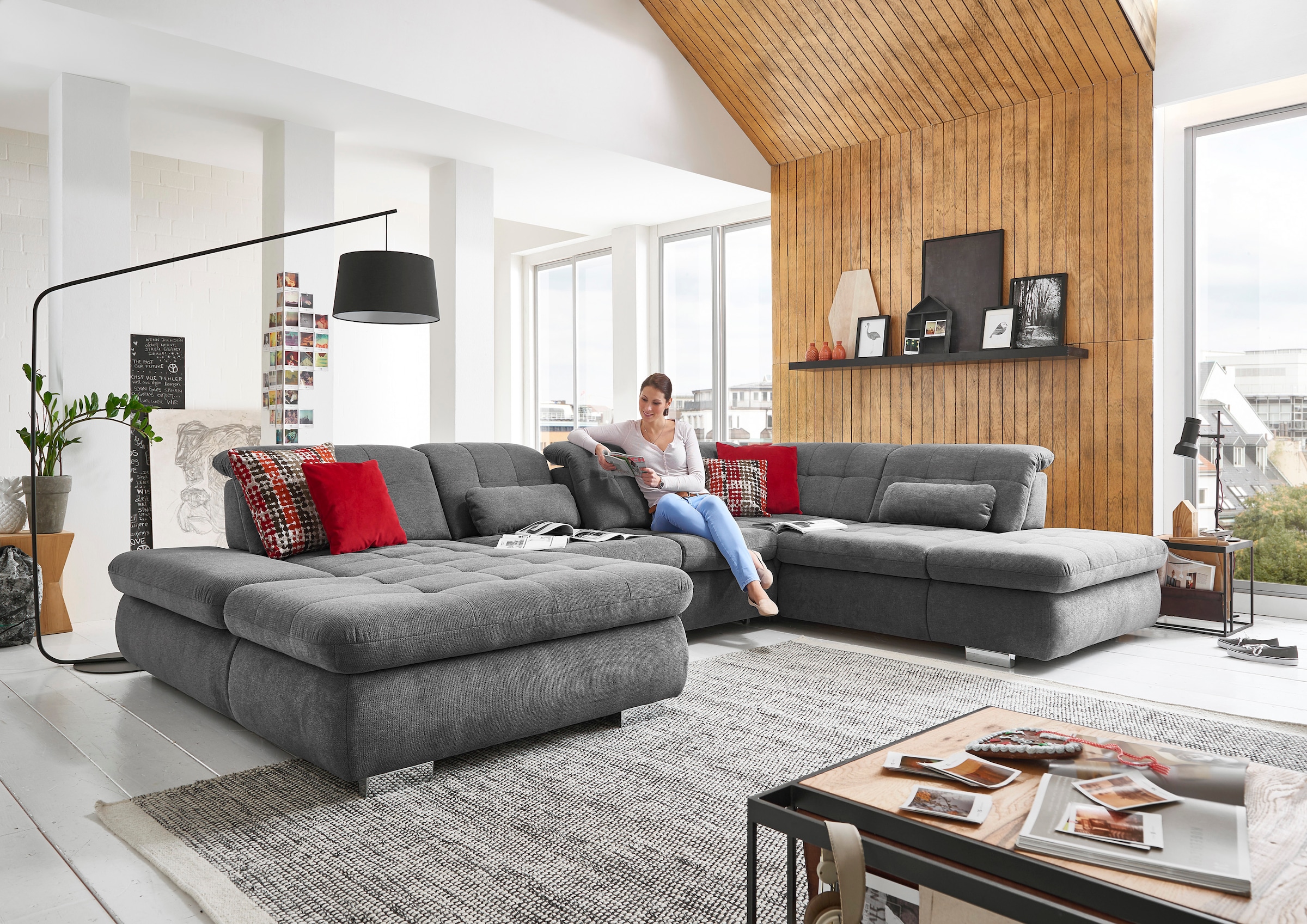 Die PlanBar Wohnlandschaft »MP-IN17004 U-Form, Breite 382 cm« Federkern-Polsterung, wahlweise mit Funktionen