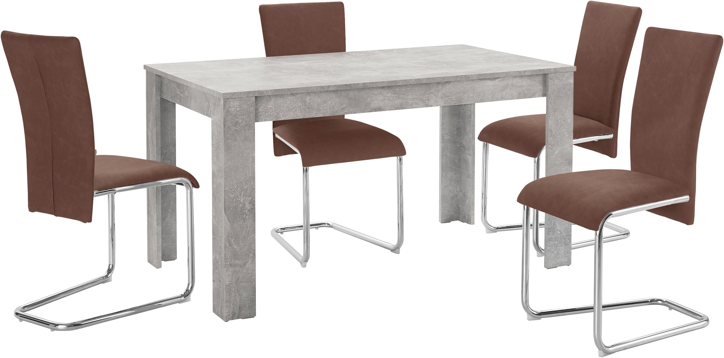 Homexperts Essgruppe »Nick3-Mulan«, (Set, 5 tlg.), mit 4 Stühlen, Tisch in  Beton-Optik, Breite 140 cm auf Rechnung kaufen