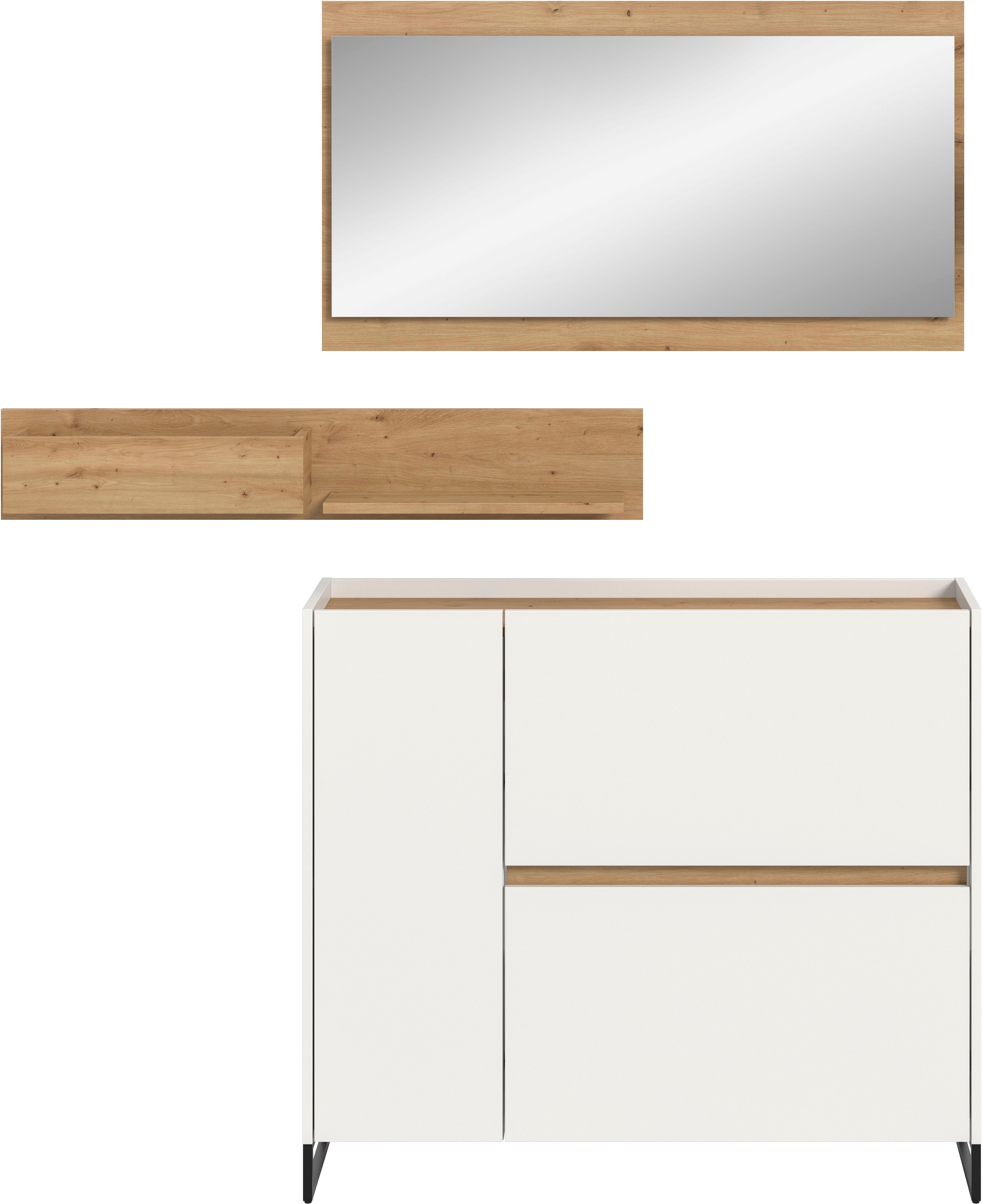 Home affaire Garderoben-Set »EVRID, 3-teilig, Breite 140 cm, individuell stellbar & erweiterbar« best. aus: Kommode, Wandboard & Spiegel, 3 Stk. tlg.
