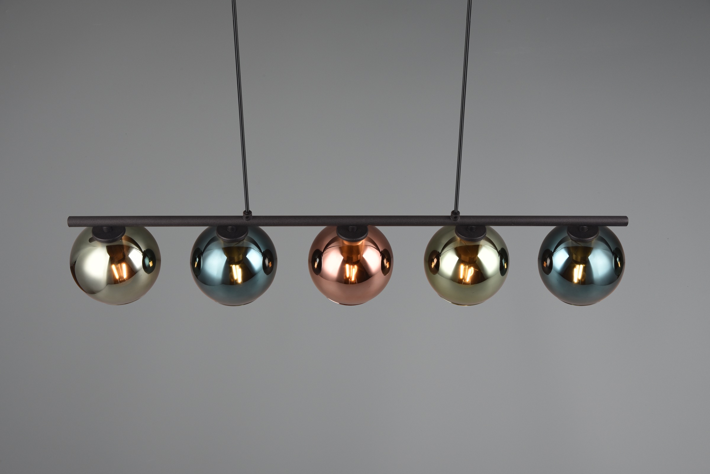 REALITY Leuchten Pendelleuchte »SHELDON, Hängelampe 5-flammig exkl 5x E14 max 10W höhenverstellbar«, 5 flammig, Leuchtmittel E14 | Leuchtmittel wechselbar, Metall Hängeleuchte mit bunten Glasschirmen Lampe Esszimmer Wohnzimmer