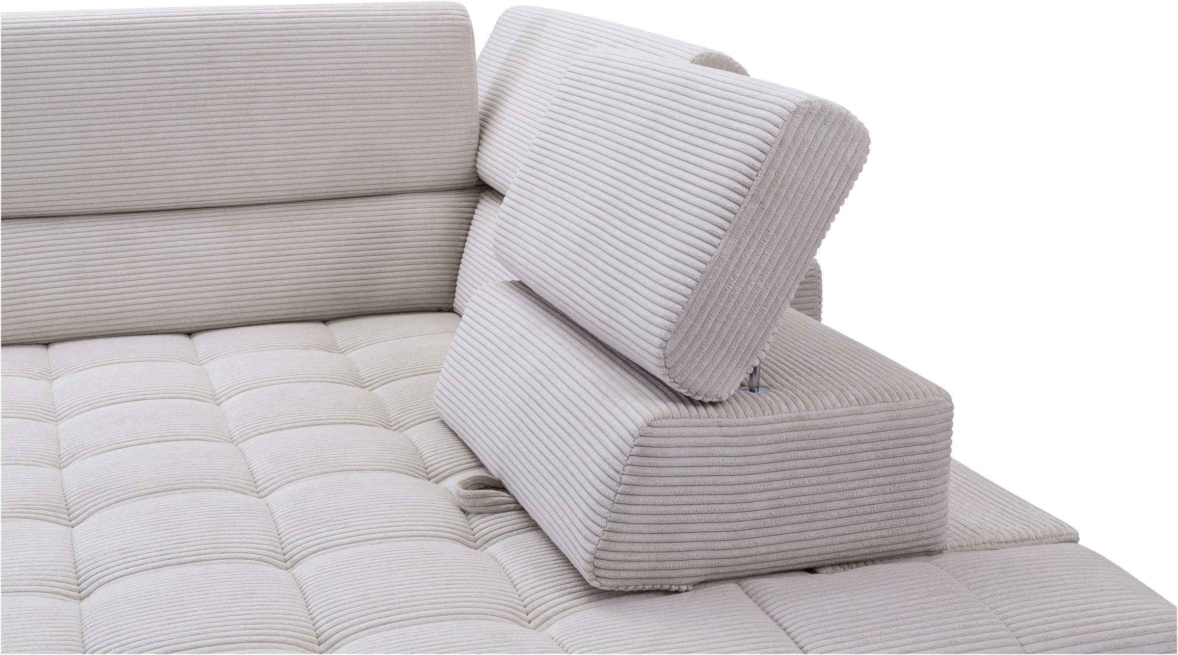 exxpo - sofa fashion Ecksofa »Elianos, hoher Sitzkomfort, aufwendige Kreuzsteppung im Sitz, L-Form«, Kopfteile & Sitztiefe verstellbar, ohne Bettfunktion, Cord, beige
