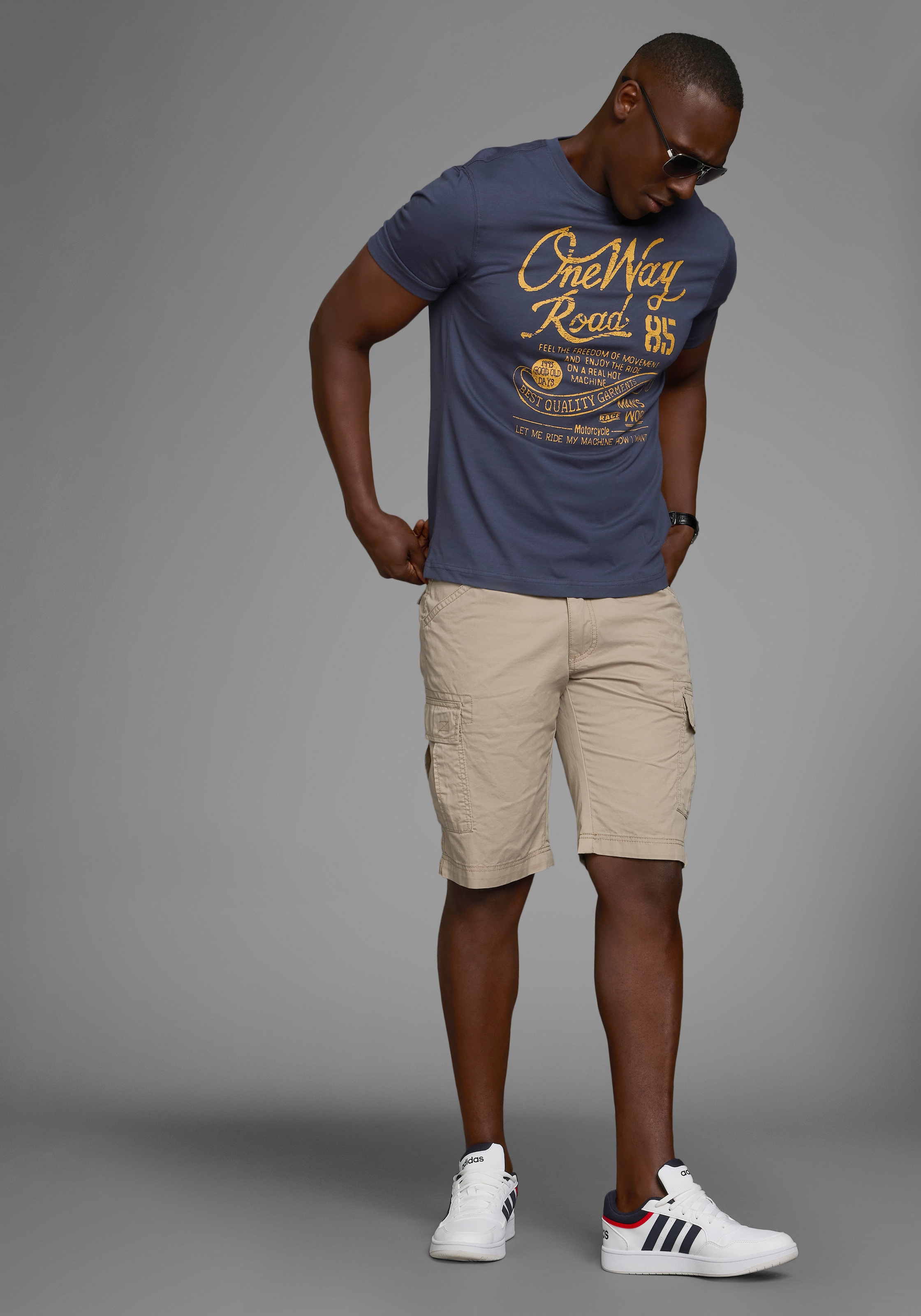 Man's World T-Shirt, Kurzarm, Regular Fit, mit Print, Rundhals, im Used-Look
