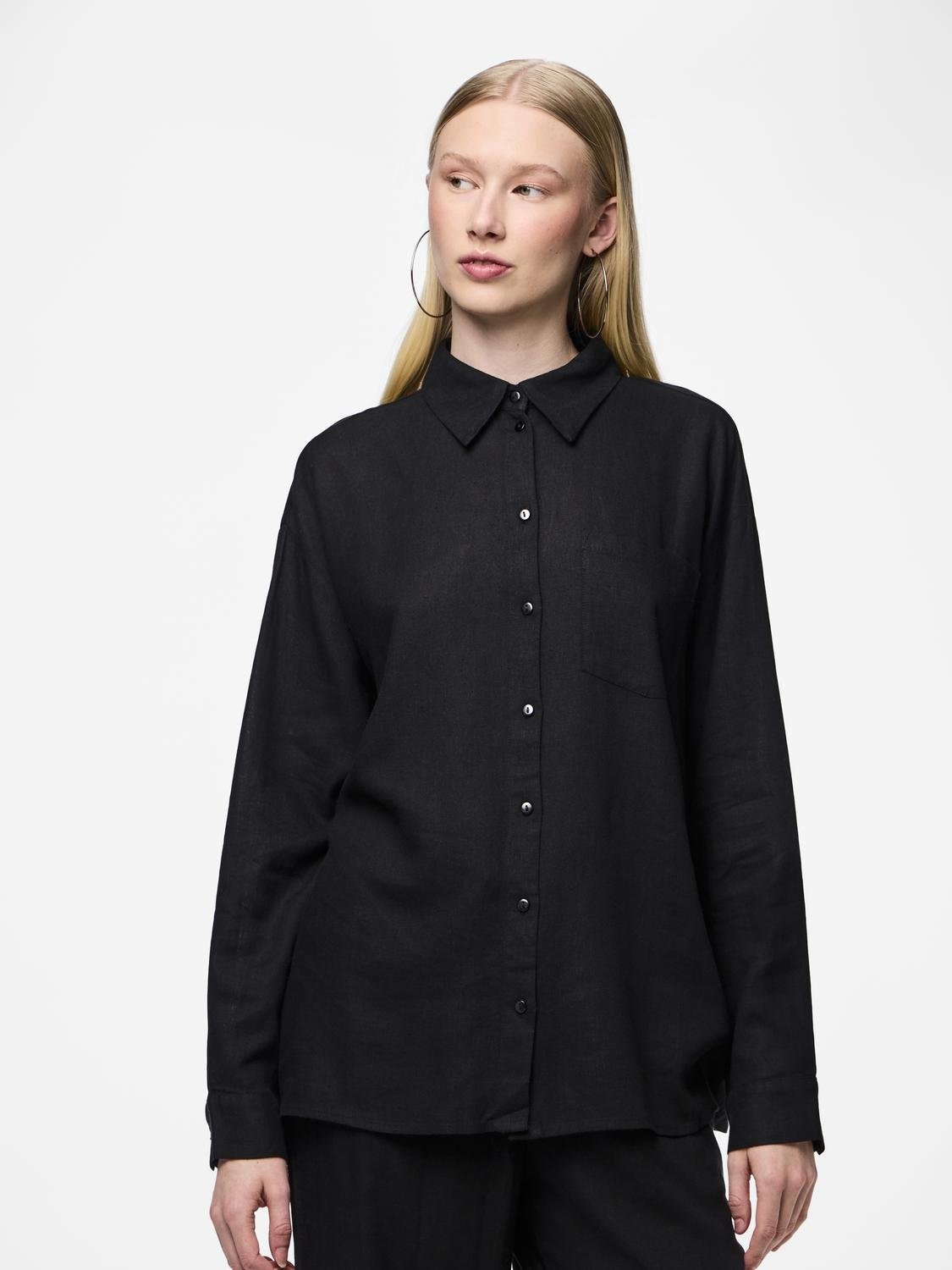 pieces Hemdbluse »PCPIA LS LOOSE SHIRT WVN NOOS«, mit Leinen