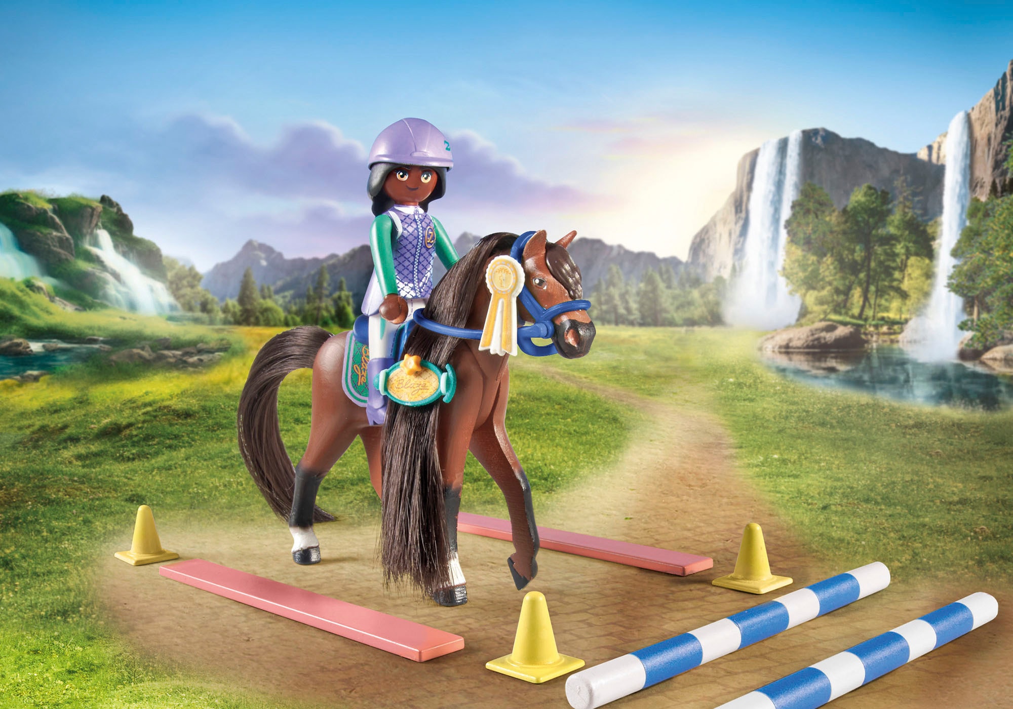 Playmobil® Konstruktions-Spielset »Zoe & Blaze mit Turnierparcours (71355), Horses of Waterfall« teilweise aus recyceltem Material