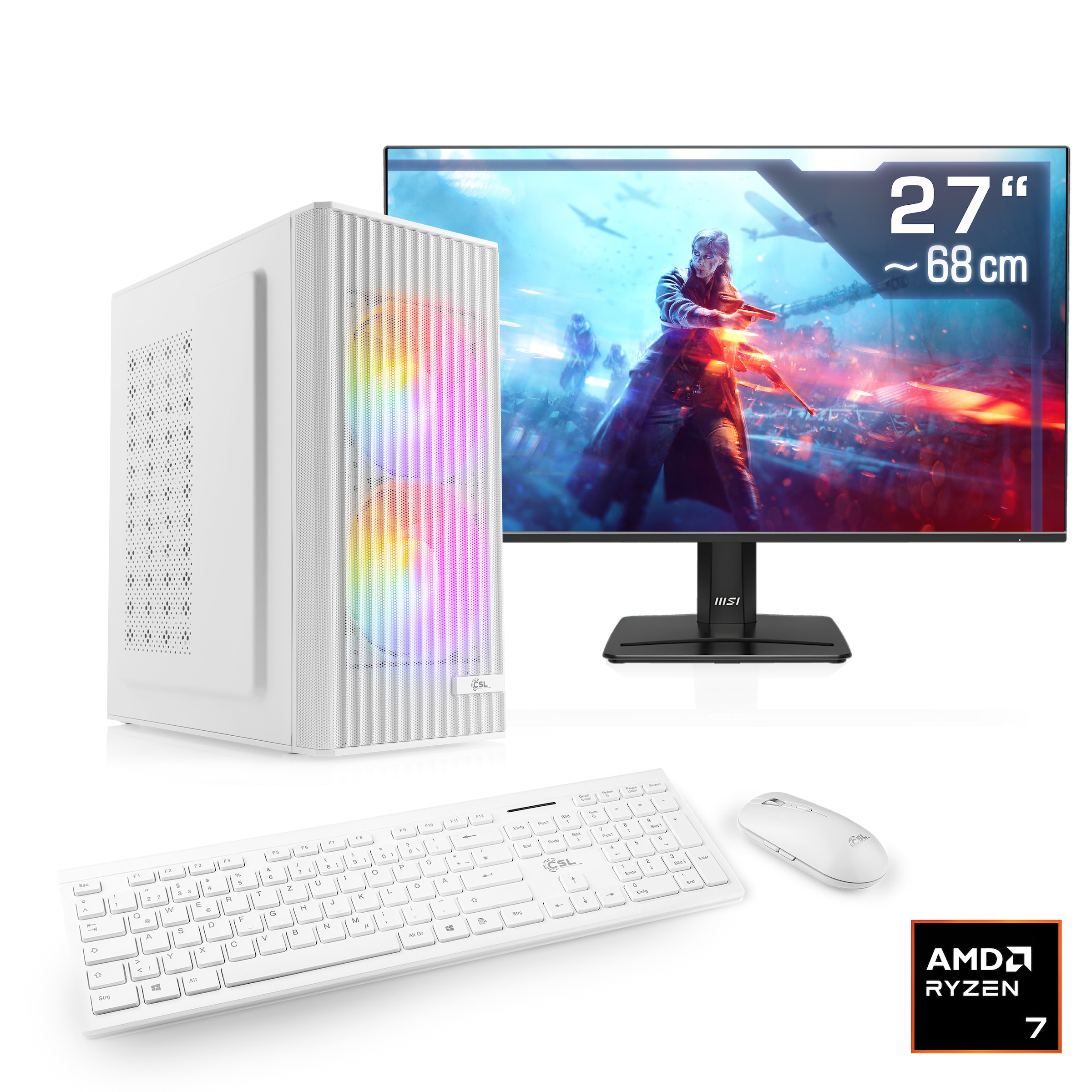 CSL PC-Komplettsystem »Spectrum V25290W« 27 ″ AMD Ryzen 7 GeForce RTX 5060 32 GB RAM 1.000 GB SSD
