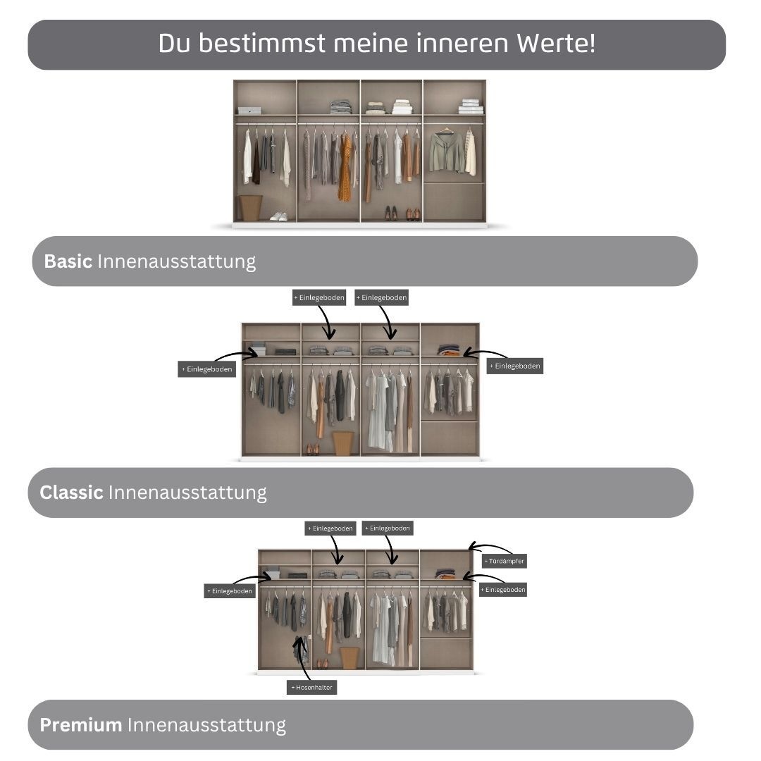 rauch Kleiderschrank »Drehtürenschrank Schrank Garderobe Wäscheschrank Schlafzimmer AVOLA«, (in 3 verschiedenen Ausstattungen BASIC/CLASSIC/PREMIUM), mit hochwertigen Stangengriffen in Schwarz aus Metall MADE IN GERMANY