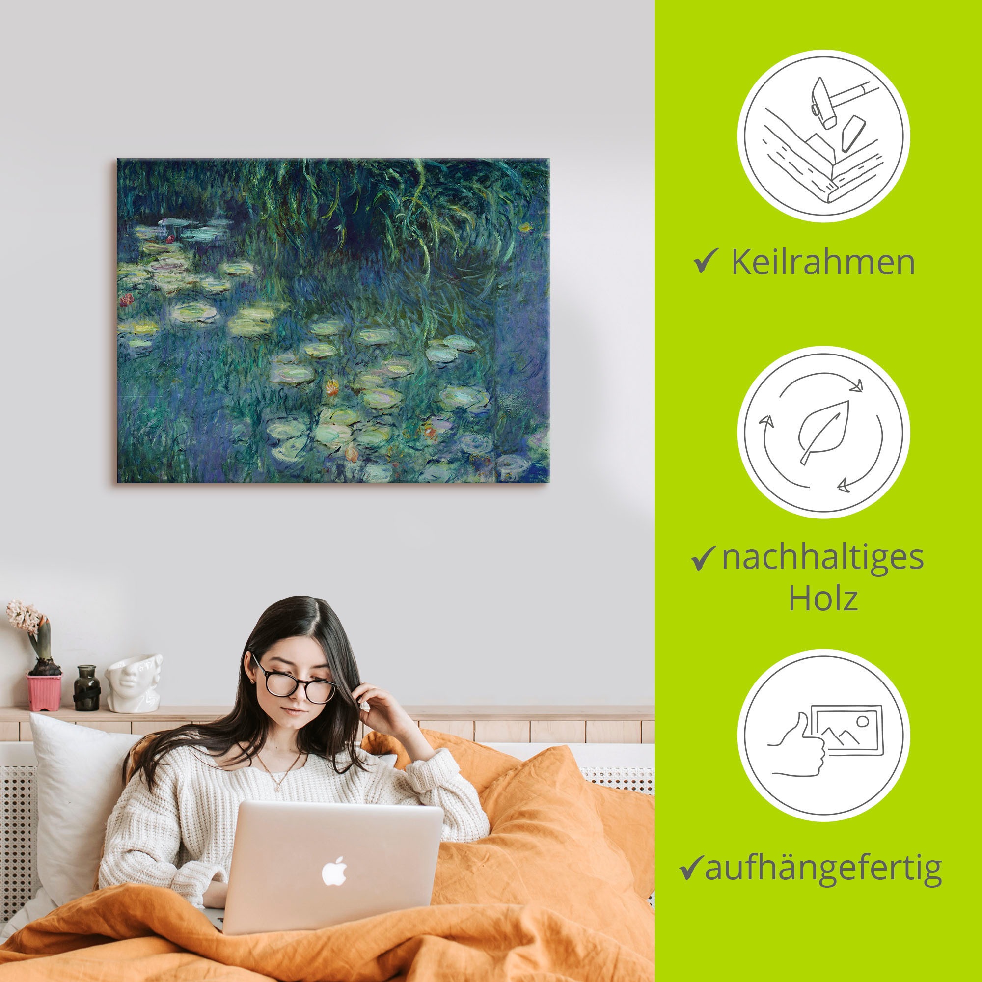 Artland Leinwandbild »Teil Seerosenbild Musée de l'Orangerie« Blumen 1 Stk. tlg. auf Holzrahmen gespannt