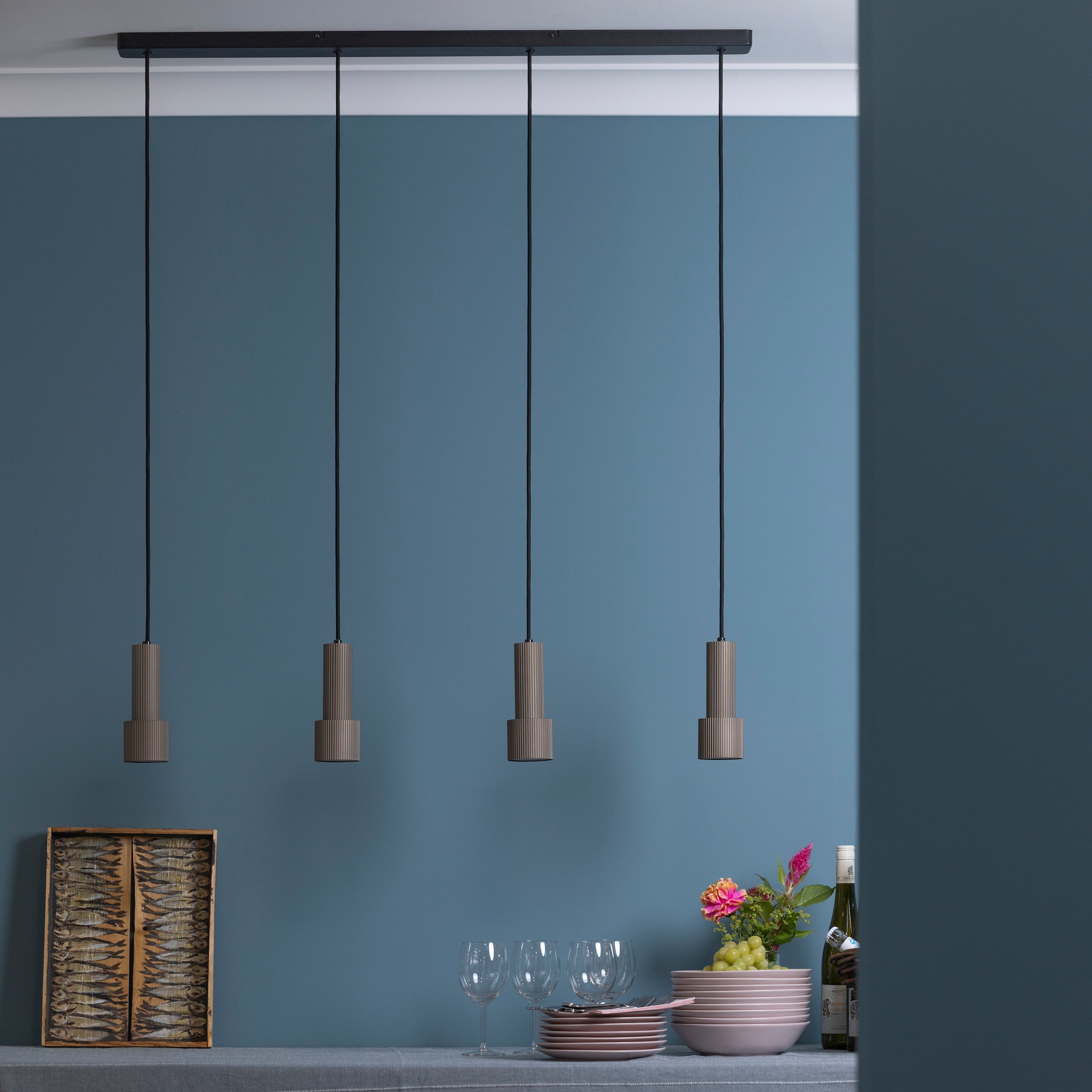 Brilliant Pendelleuchte »Cadiz« GU10 1 Stk. 150 x 98 cm, 4x GU10 Fassung, kürzbar, Aluminium, schwarz/bronzefarben