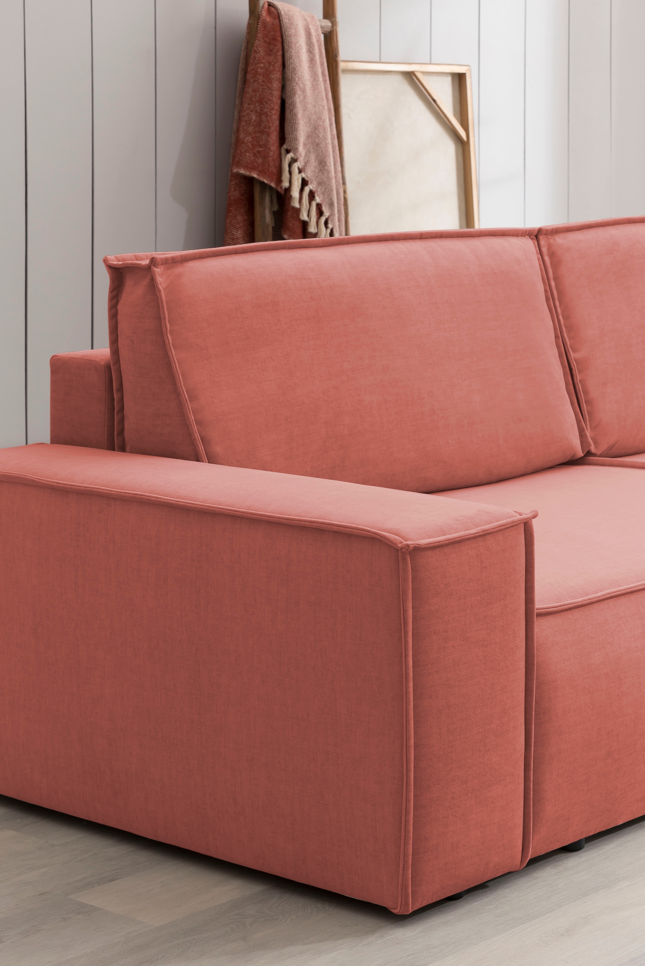 Home affaire Wohnlandschaft »SHERWOOD 329 cm, U-Form, Schlafsofa,«, Schlaffunktion m. Bettkasten (194x139 cm), Cord, Vintage, Samtvelours