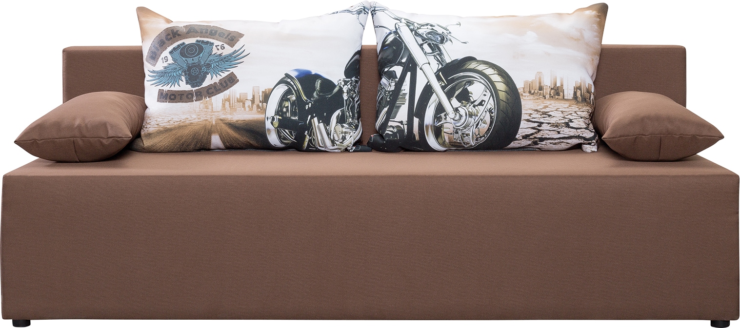exxpo - sofa fashion 3-Sitzer »Tabou Motorrad«, mit Schlaffunktion und Bettkasten, inkl. loser Zier- und Rückenkissen