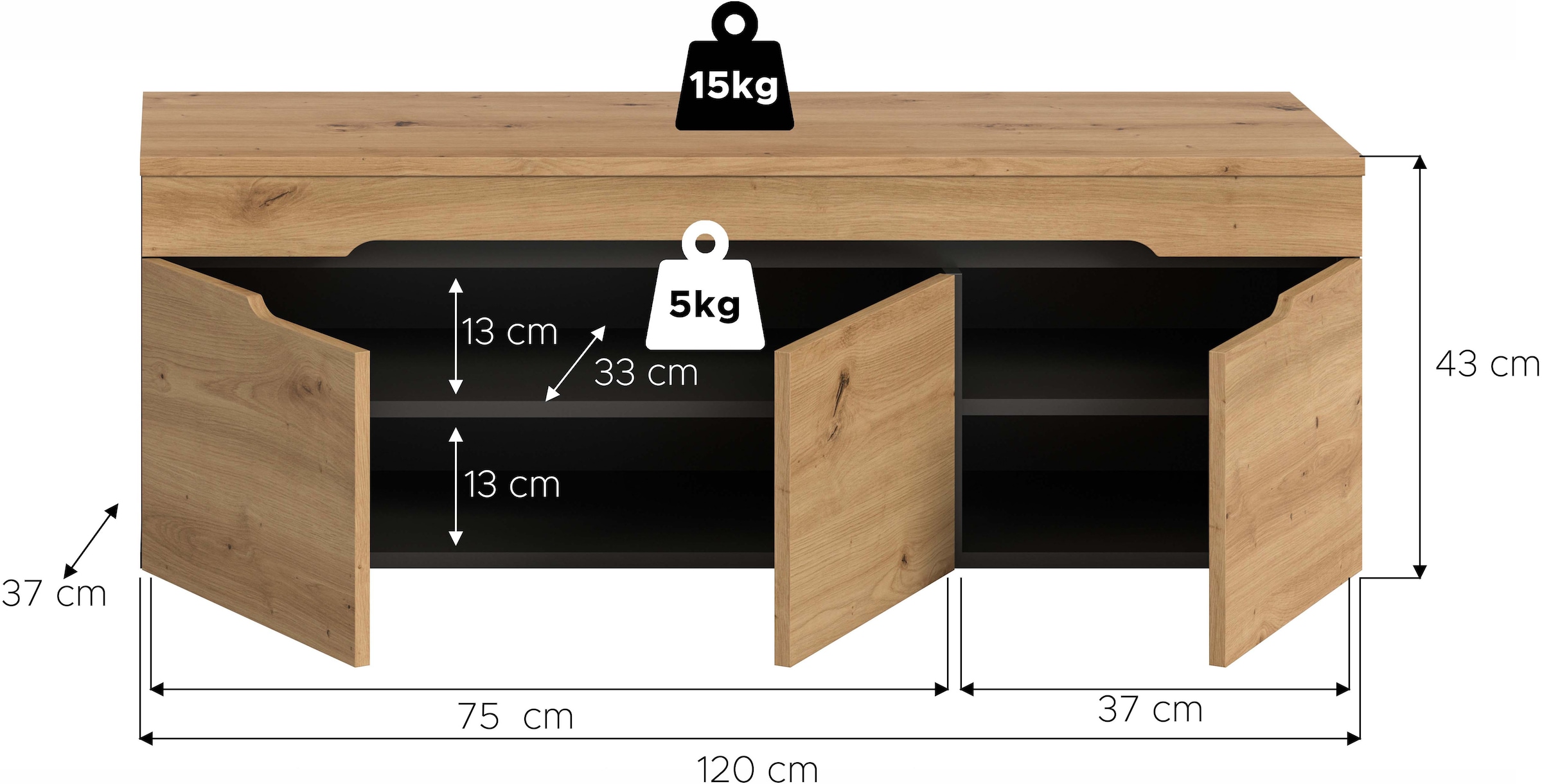 Home affaire Sitzbank »REHAT, TOPSELLER!, Breite 120cm, 3 Türen, 4 Fächer« Platz für ca. 10 Schuhpaare,  Garderobenbank, Flurbank, Dielenbank, Bank mit Stauraum, Bank