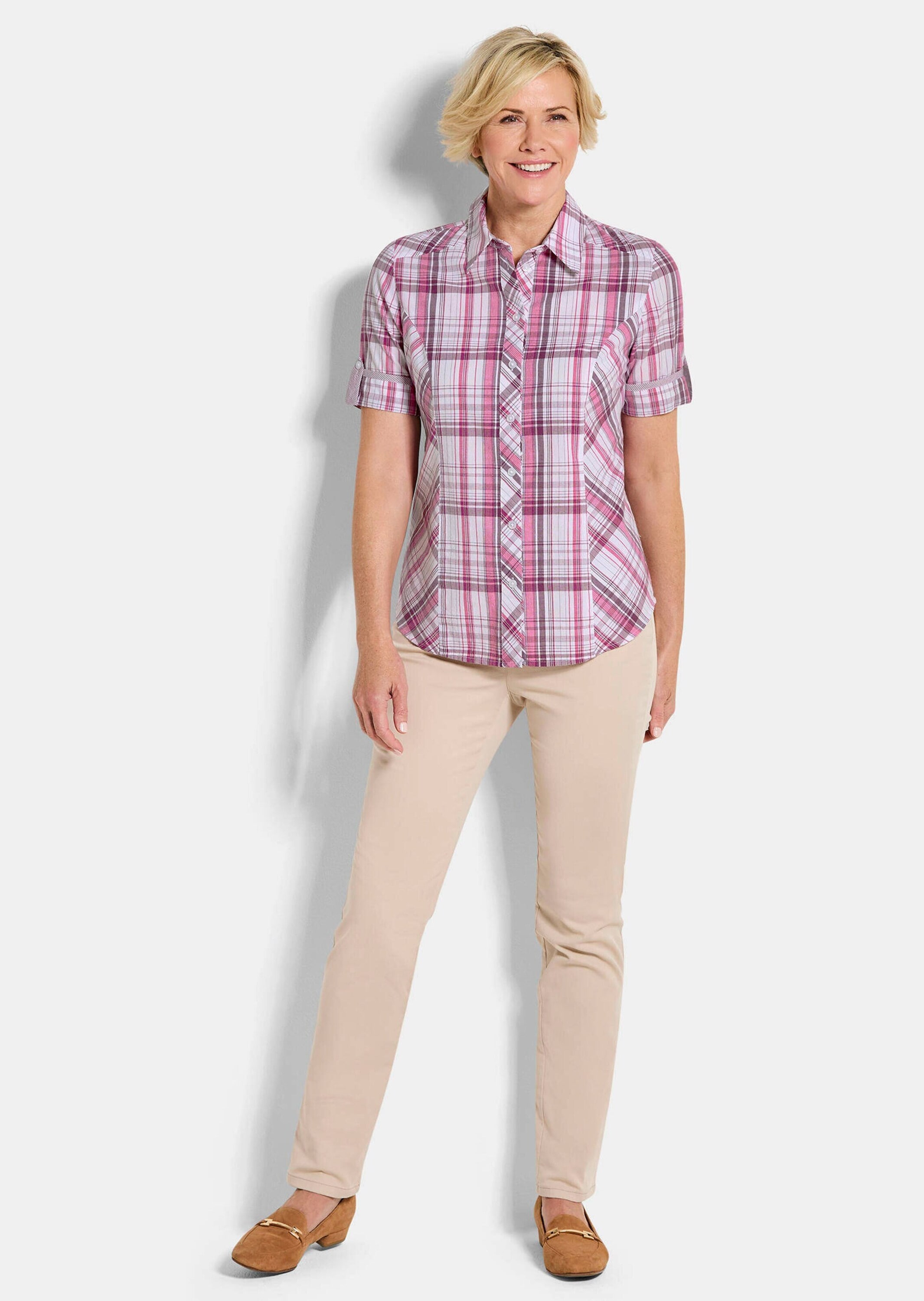 GOLDNER Hemdbluse »Kurzgröße Blusenshirt mit Karomuster« Riegel am Ärmel