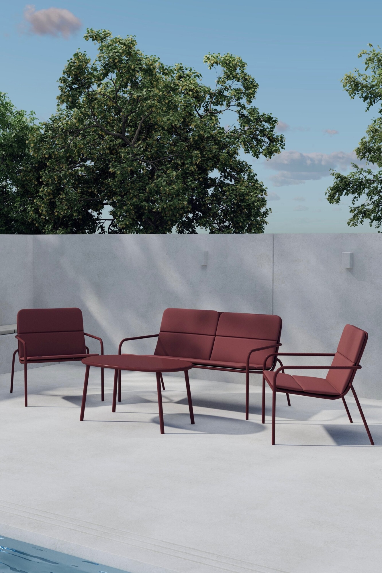 Venture Home Gartenlounge-Set »Fourni, 4-tlg Loungeset in Bordeaux mit Sofa, 2 Sesseln und Tisch« 4 tlg. Sitzgruppe, Stahlgestell, weiche Polster, belastbar bis 120 kg, modern