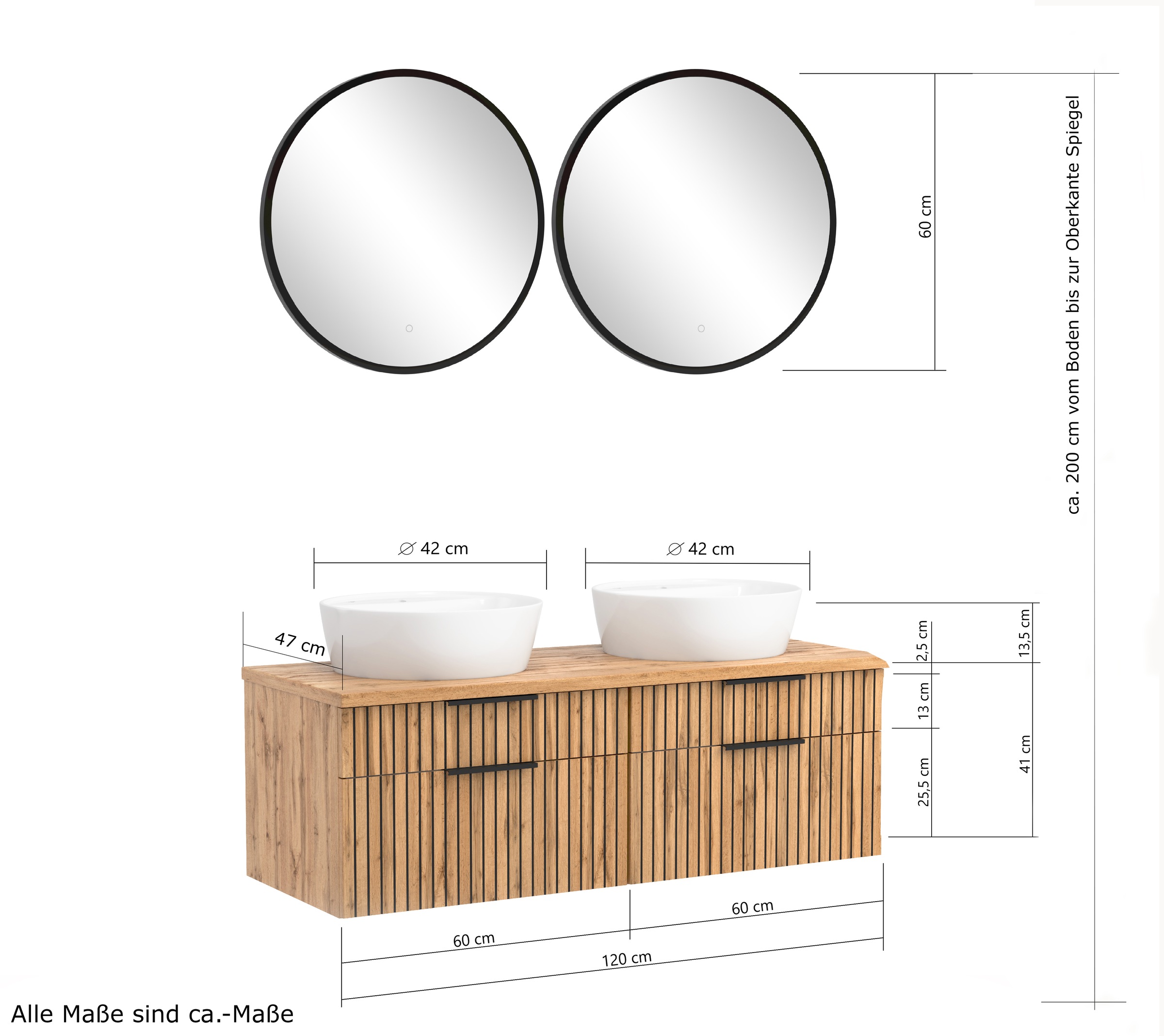 welltime Badmöbel-Set »Welltime, Carlton Waschtisch-Set, 80 oder 120 cm, gestreift«, (3 St.)