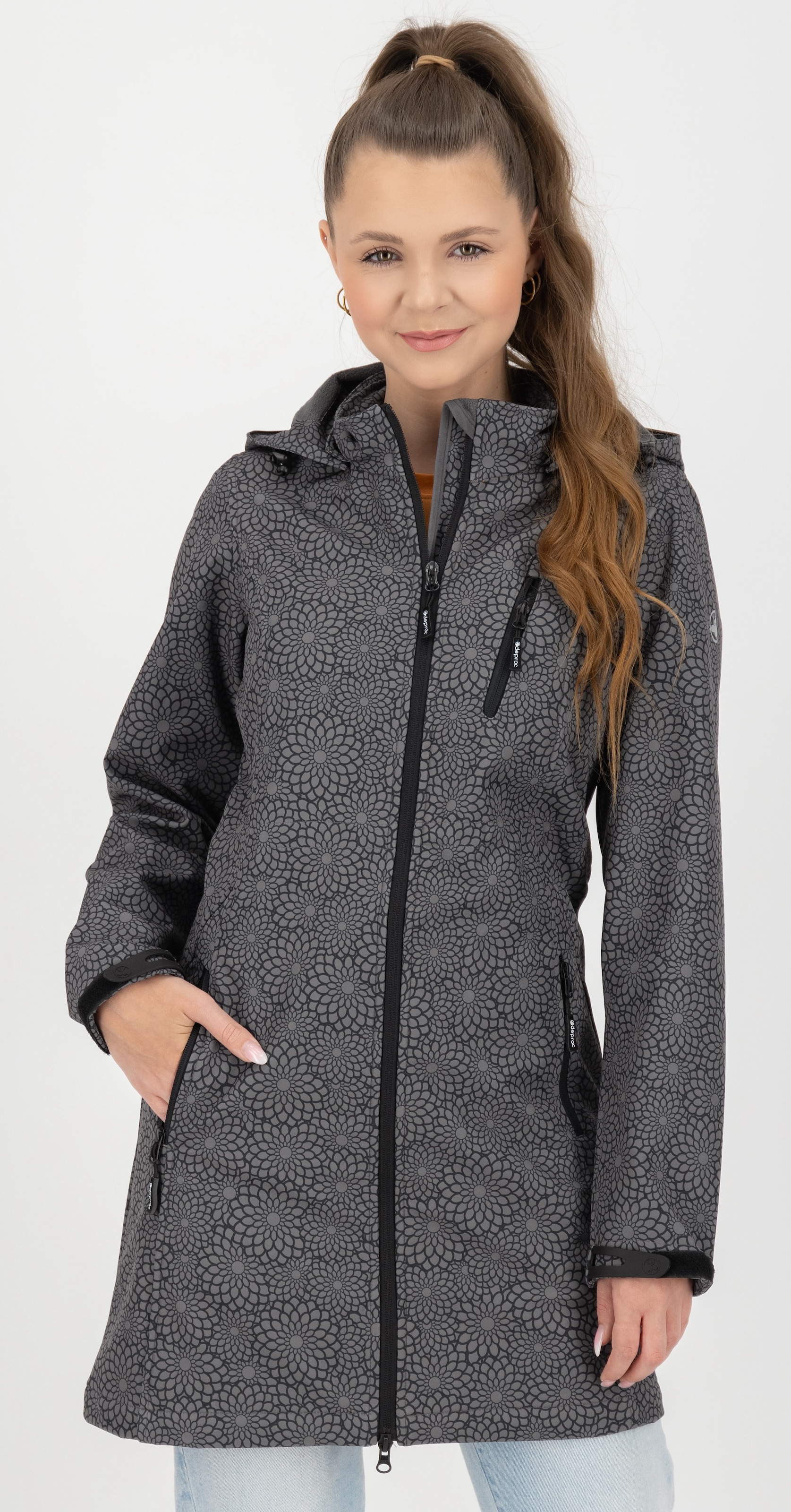 DEPROC Active Softshelljacke »SHELBY LONG«, leichter Softshell Kurzmantel mit abnehmbarer Kapuze