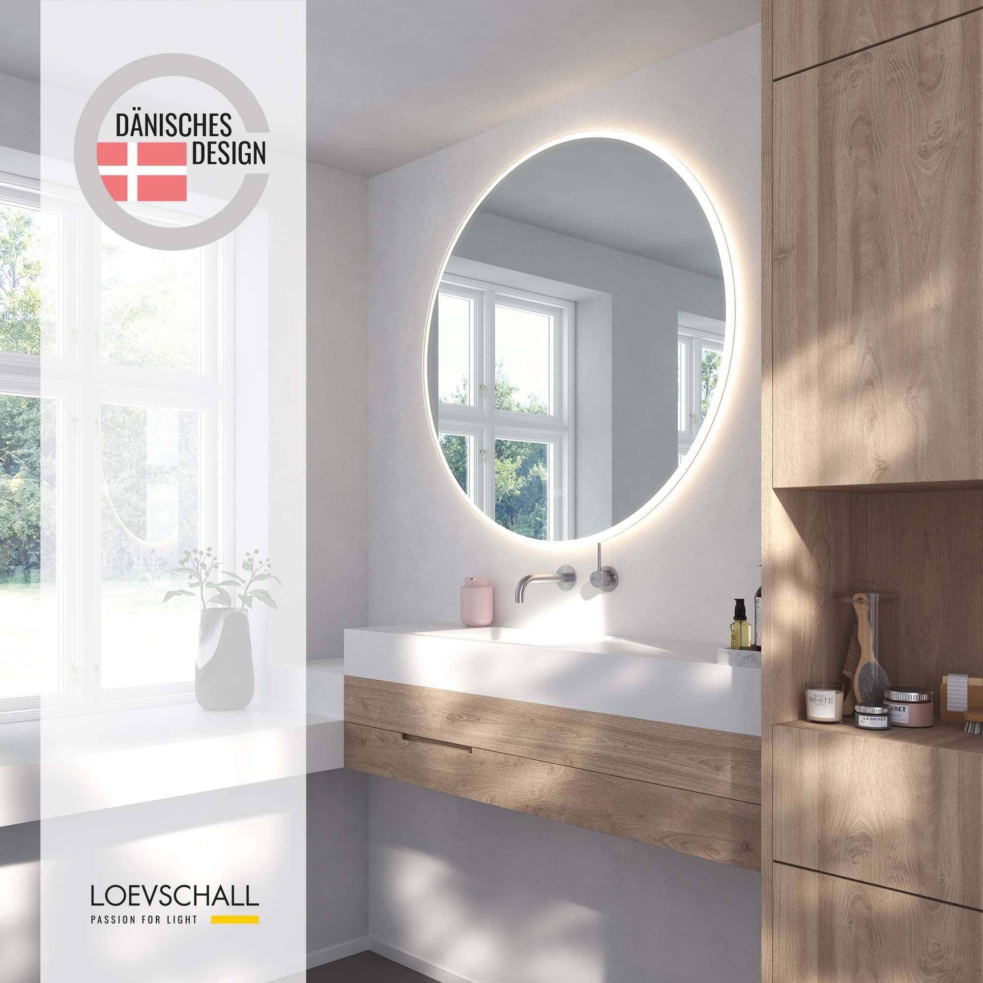 Loevschall Badspiegel »Johannesburg RGB Badezimmerspiegel, rund, Farbwechsel, dimmbar«, mit MultiWhite® und RGB-Licht, Touchpanel für Lichtsteuerung