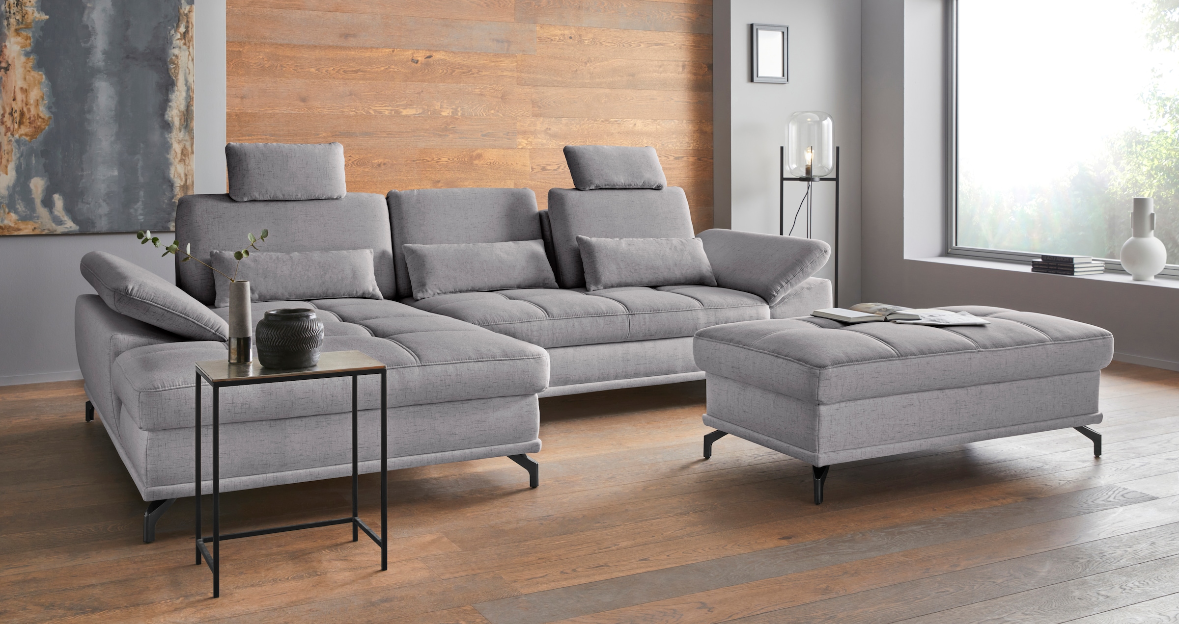 Places of Style Ecksofa Costello, mit Sitztiefenverstellung und Armlehnfunktion, incl. 3 Nierenkissen