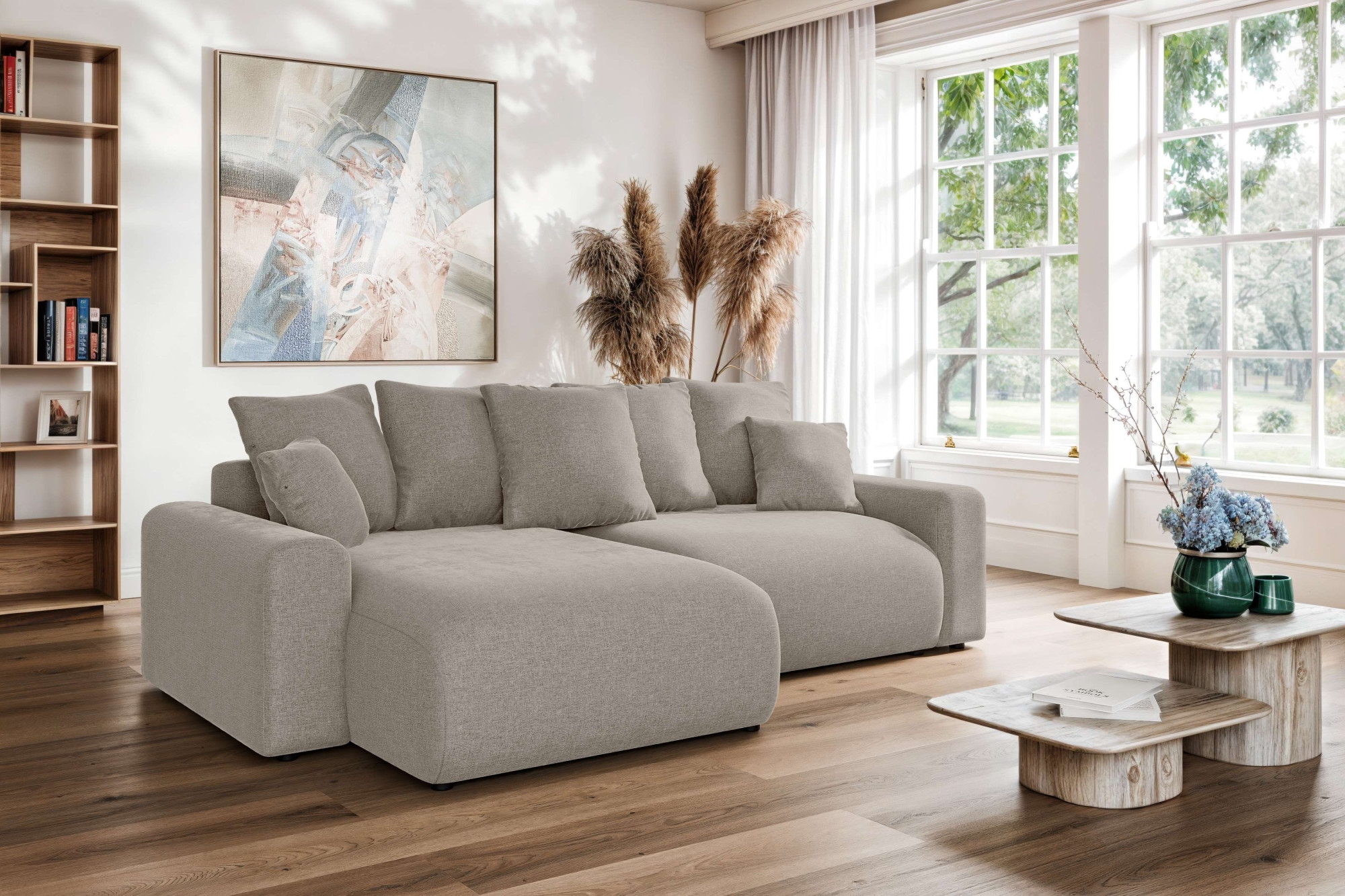 Home affaire Ecksofa »LAKESIDE klein mit Bettfunktion und Bettkasten, B/T/H 235/142/84 cm«, L-Form, Recamiere beidseitig montierbar, mit Wellenunterfederung