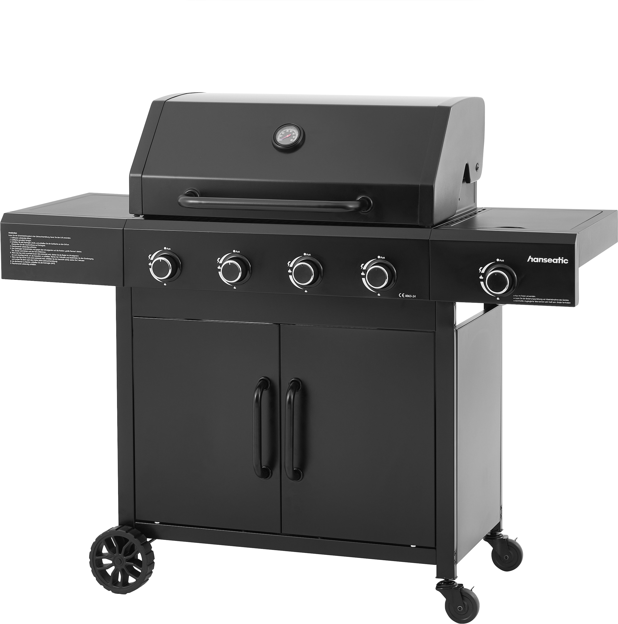 Hanseatic Gasgrill »4-Brenner Rockford Black« BxTxH: 112x113x59cm, mit 2 Grillrosten