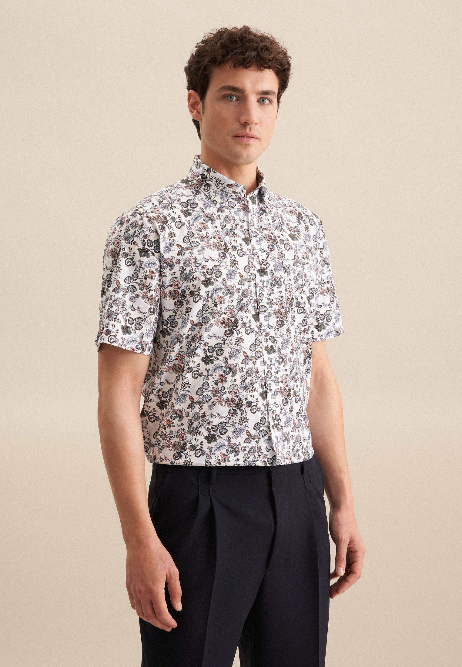 seidensticker Businesshemd »Regular«, Regular Kurzarm Button-Down-Kragen Druck