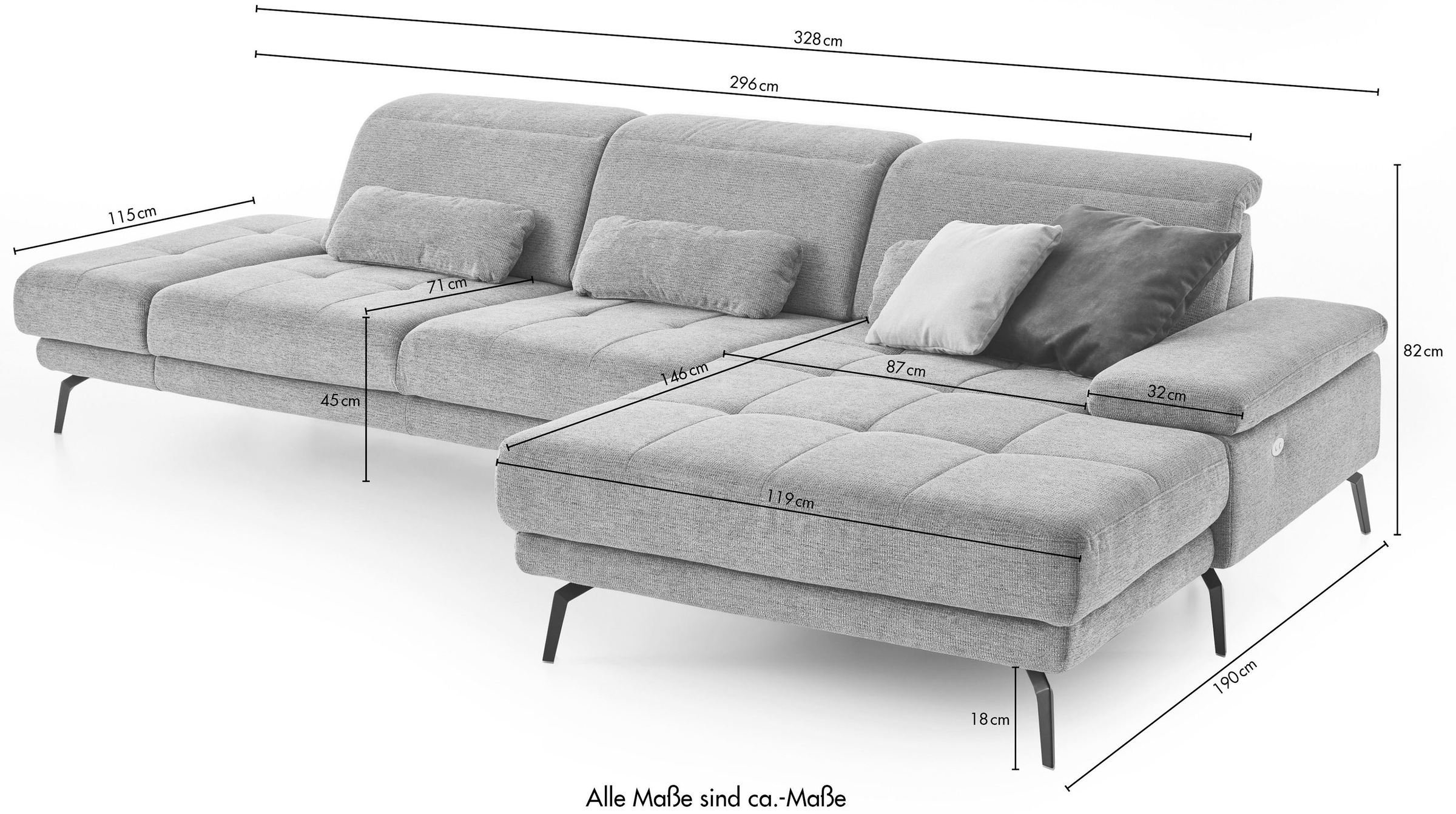 Die PlanBar Ecksofa »MP-IN20126 L-Form mit Federkern-Polsterung« mit Kopfteilverstellung, optional Sitztiefen- & Armteilverstellung