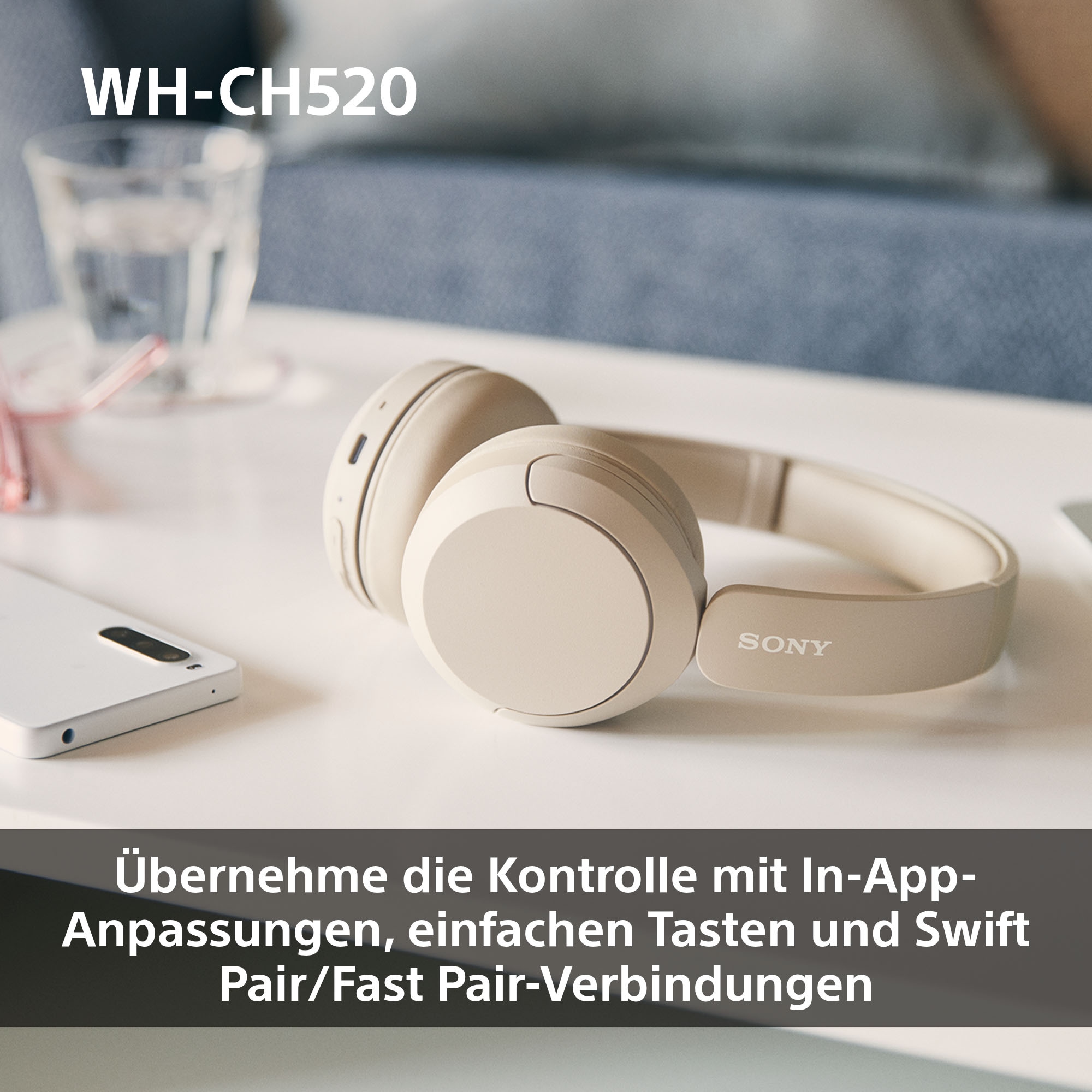 Sony Bluetooth-Kopfhörer »WHCH520«, Bluetooth, Freisprechfunktion-Rauschunterdrückung-Sprachsteuerung-kompatibel mit Siri, 200 Std. Max. Akkulaufzeit (Standby)