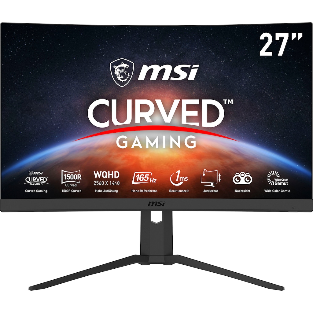 MSI Curved-Gaming-Monitor »Optix G27CQ4P«, 69 cm/27 Zoll, 2560 x 1440 px, QHD, 1 ms Reaktionszeit, 165 Hz, 3 Jahre Garantie