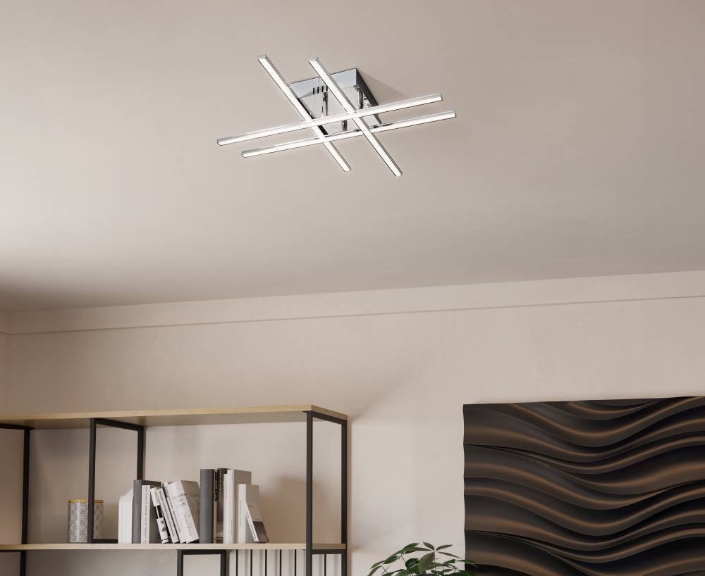 EGLO Deckenleuchte »LASANA 1 Deckenlampe, chrom, weiß, schlanke Bauform, Wohnzimmerlampe«, 1 flammig, Leuchtmittel LED-Board | LED fest integriert, Esszimmer, Küche, Schlafzimmer, modern, minimalistisch, 50x50x9,5cm