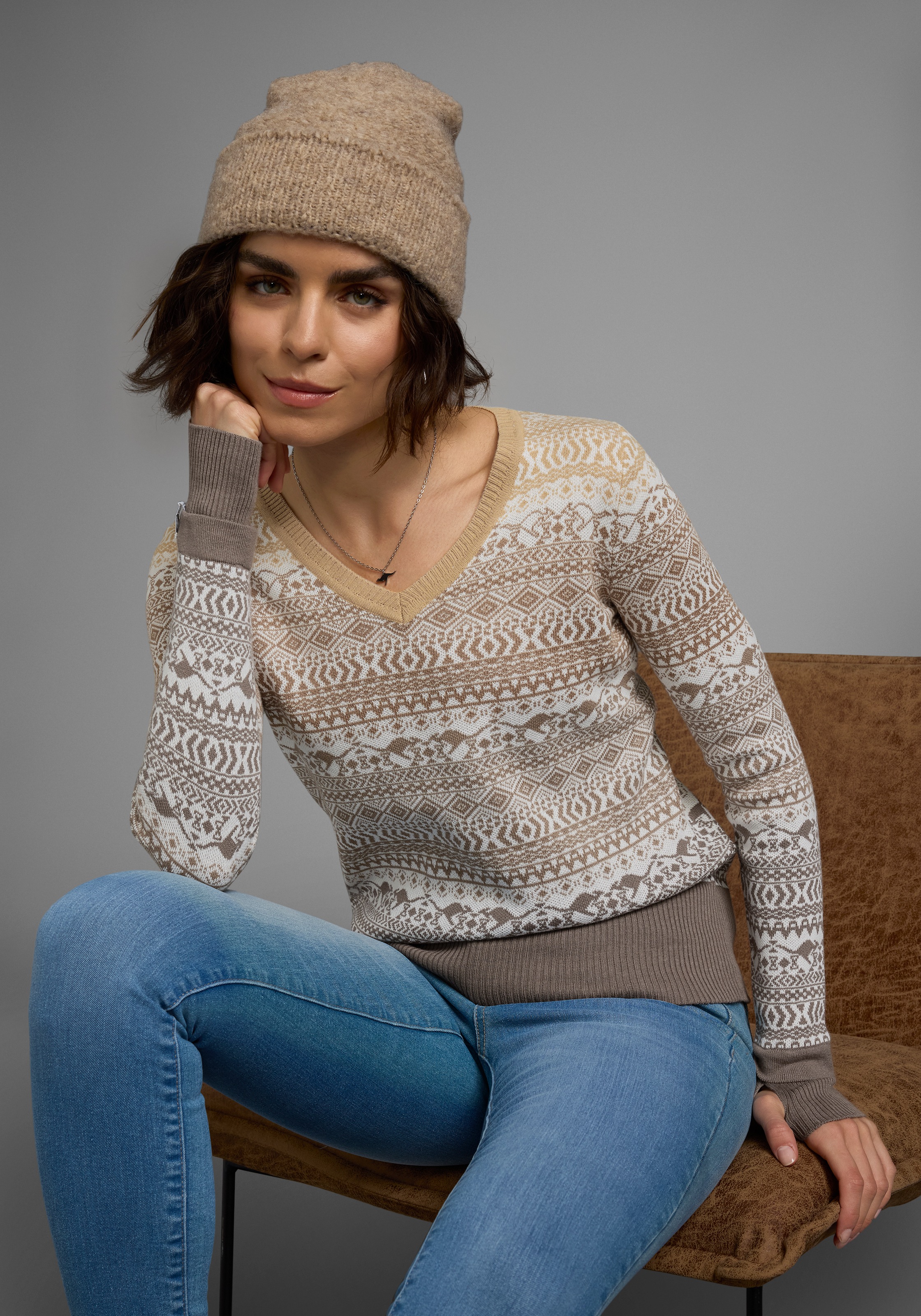 KangaROOS Jacquardpullover im Norweger-Muster mit kleinen Kängurus