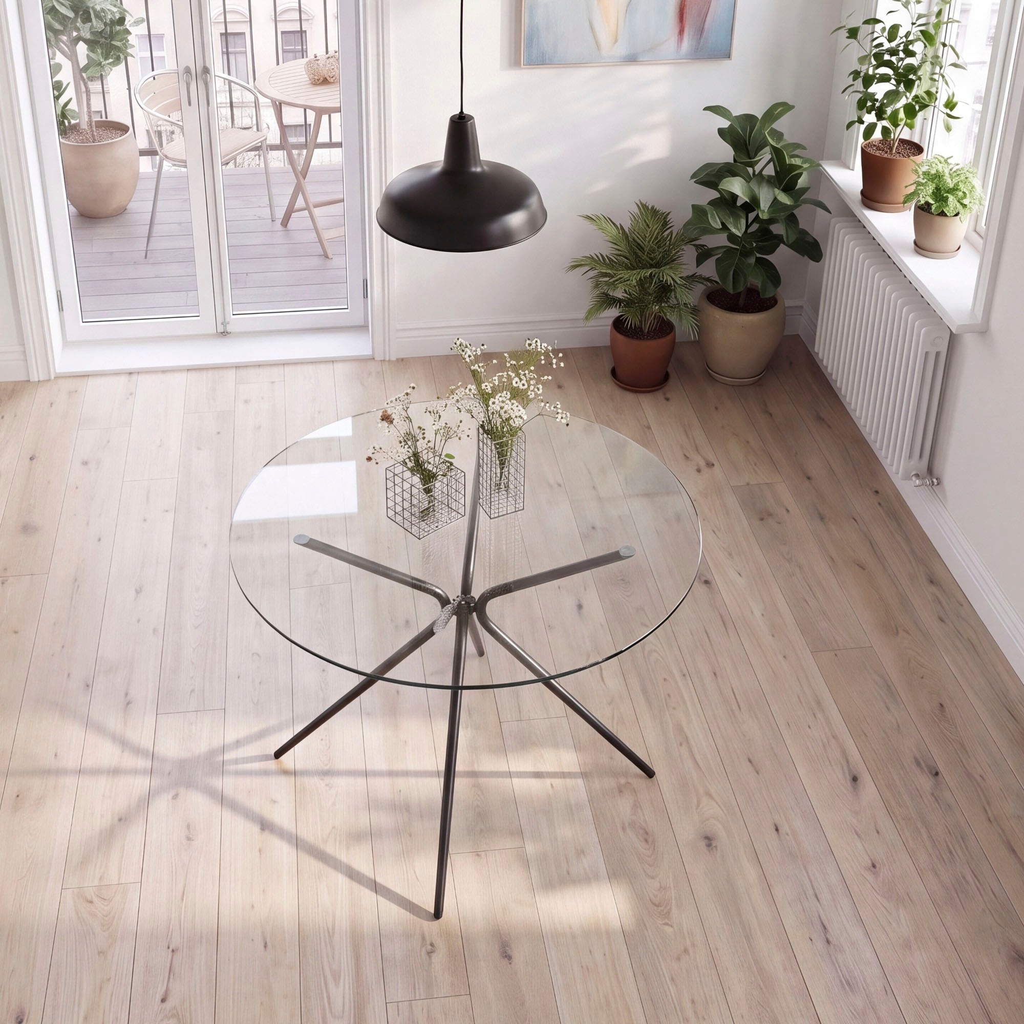 OTTO home Glastisch »Silvi« Esstisch, Glastisch, Küchentisch,  rund, Ø 110 cm, schwarzes Metallgestell