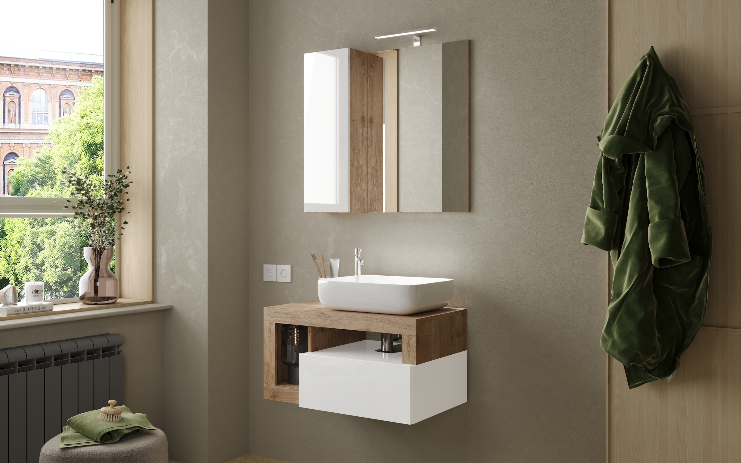 welltime Waschtisch »Hamburg« 1 Schubkasten, Breite 79 cm, Soft-Close, inkl. Keramik-Aufsatzbecken