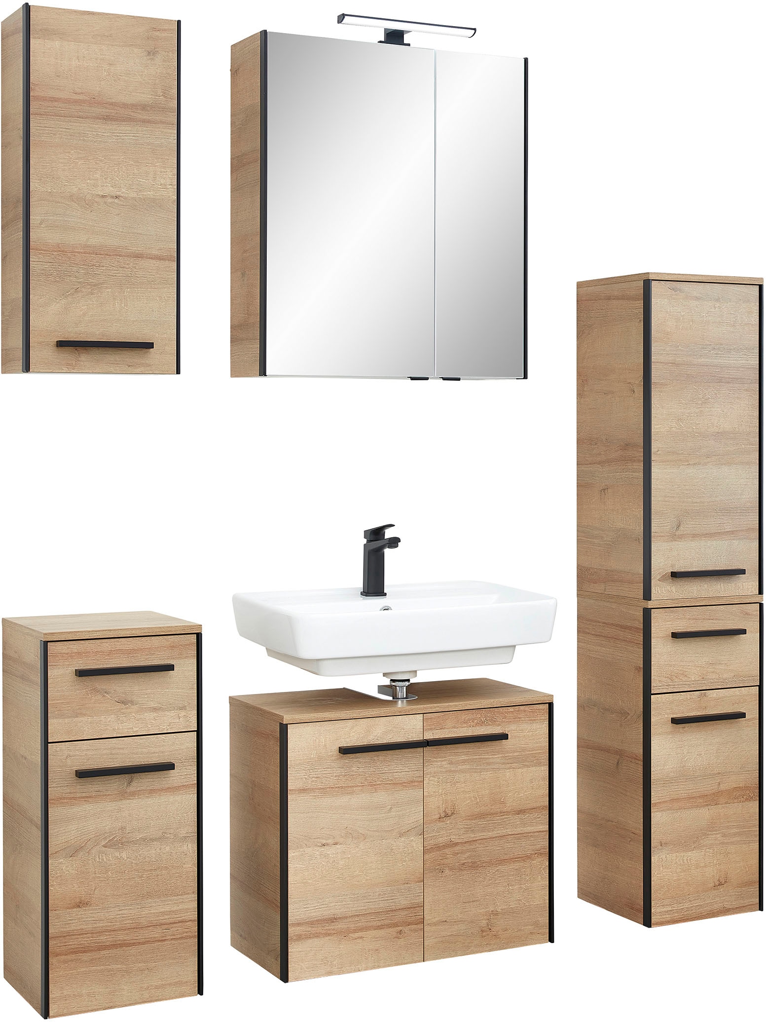 Saphir Badmöbel-Set »Quickset 395 5-teilig, Waschbeckenunterschrank mit LED-Spiegelschrank« 6 Stk. tlg.