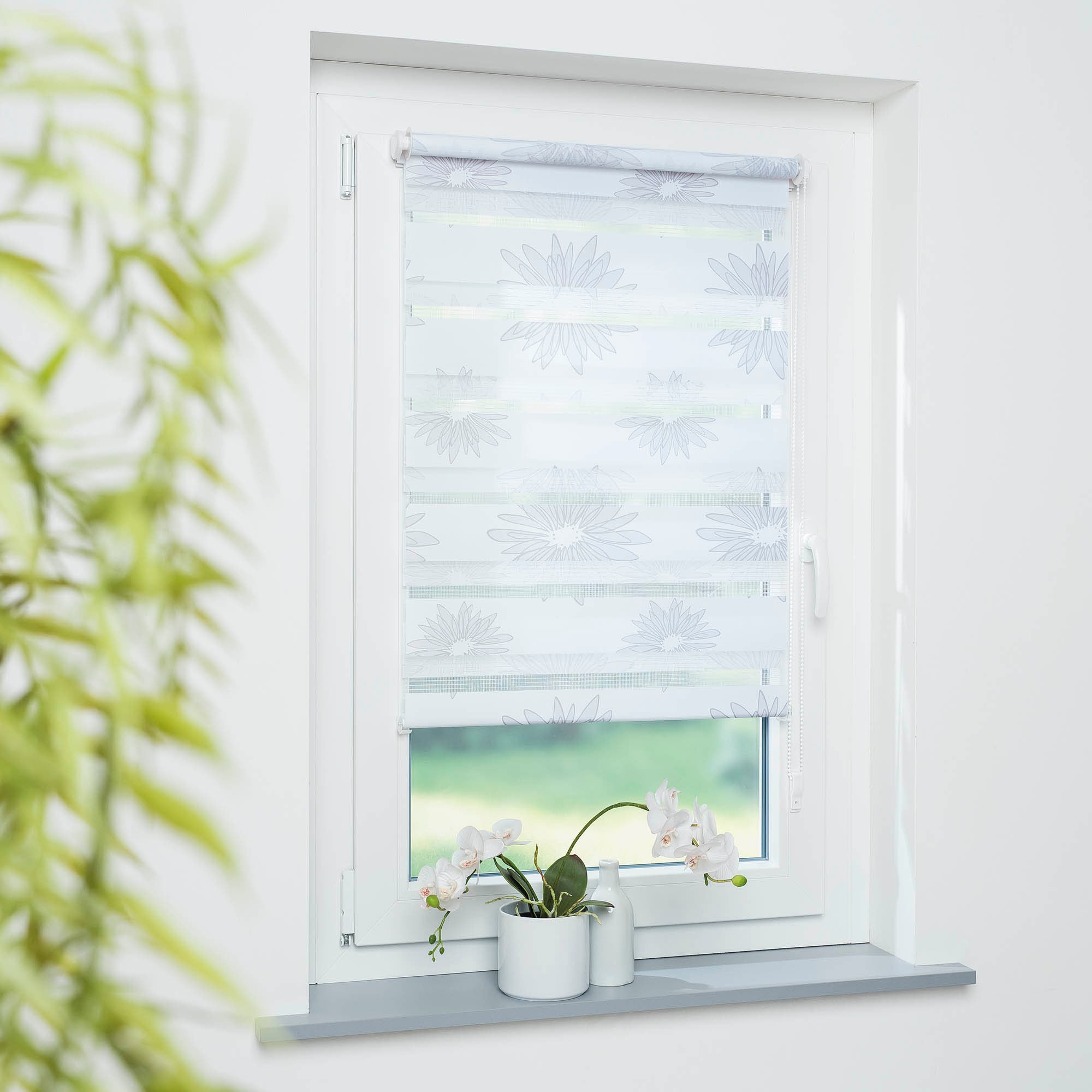 GARESA Doppelrollo »Blüte«, Lichtschutz, ohne Bohren, freihängend, dekorativ, bedruckt