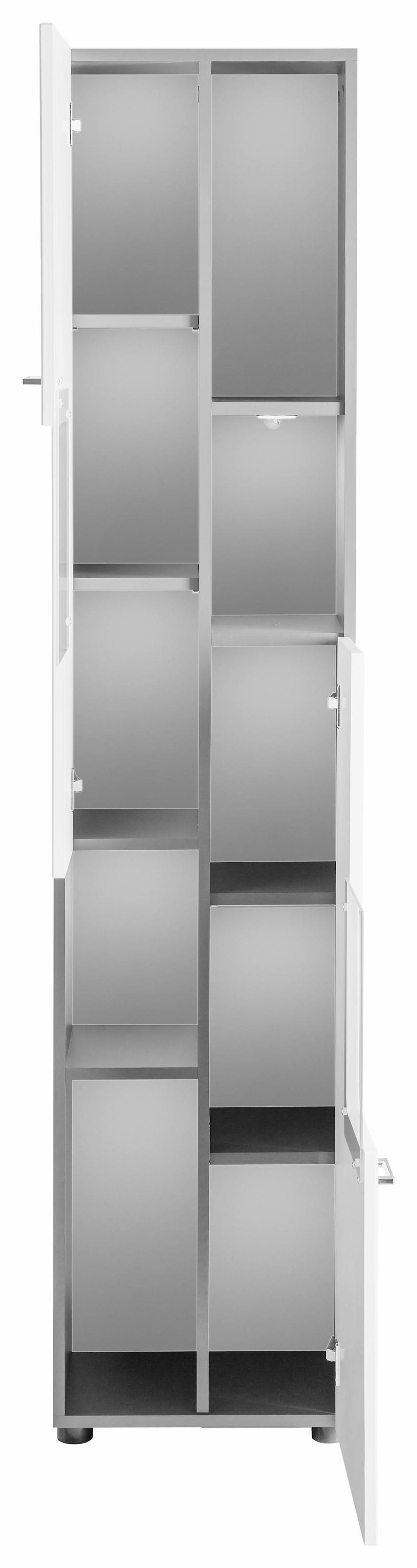 welltime Hochschrank »Tias«, Badezimmerschrank mit 2 offenen Fächern - Badschrank in Weiß Hochglanz