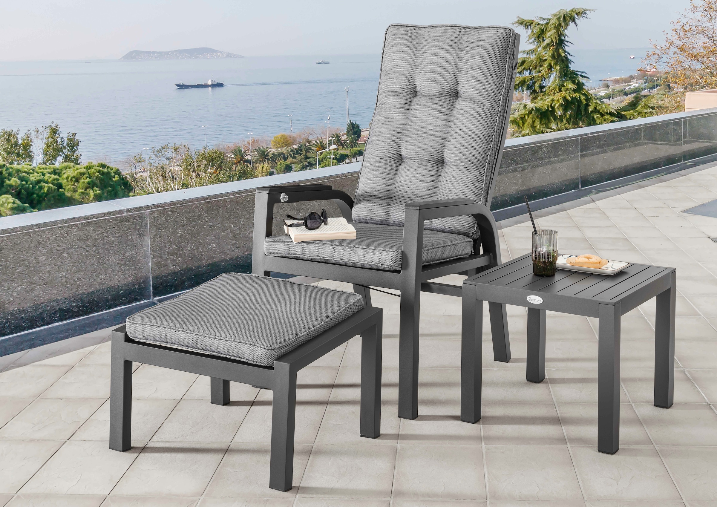 Destiny Balkonset »CAPRI«, (Set, 5 tlg.), Aluminium, 1 Sessel, 1 Fußhocker,  1 Beistelltisch 47x47x43 cm online kaufen | mit 3 Jahren XXL Garantie | Sessel