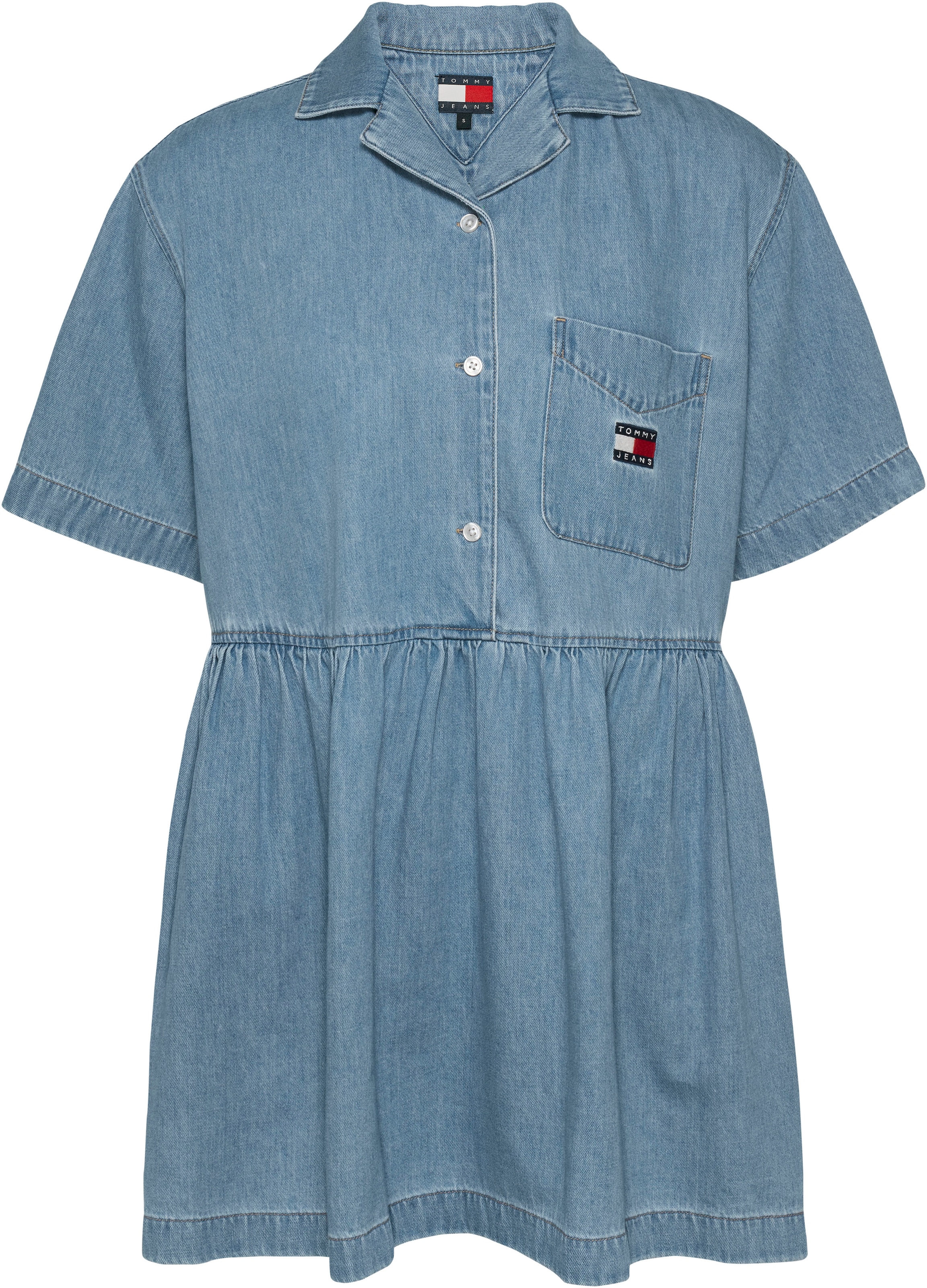 Tommy Jeans Jeanskleid »TJW LT DENIM DRESS EXT«, in Mini-Länge, mit Logostickerei, in blauer Waschung