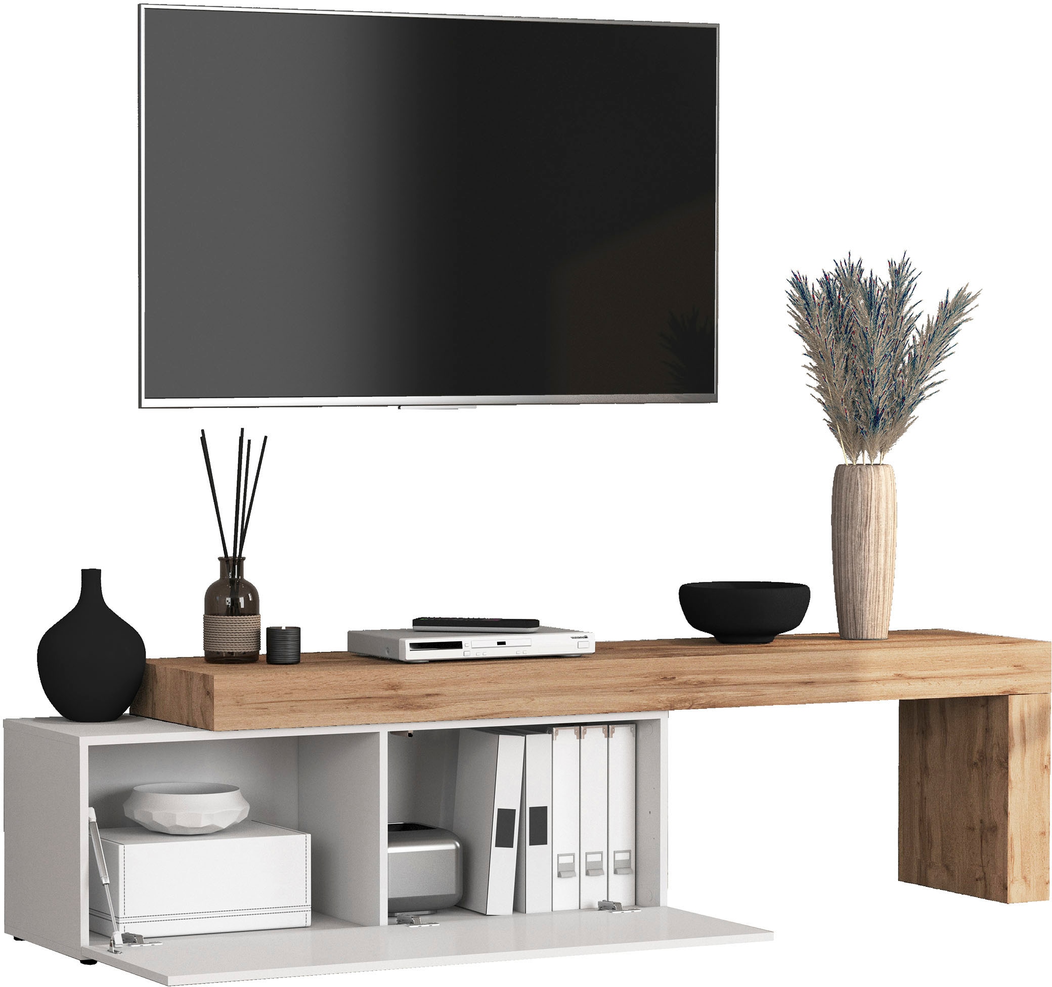 INOSIGN Lowboard »Chronos TV-Board, T-Schrank«, (1 St., Breite verstellbar von 180 bis 290 cm), Breite 240 cm TV-Board,Lowboard,1 Klappe und ein L-Förmiger Aufsatz