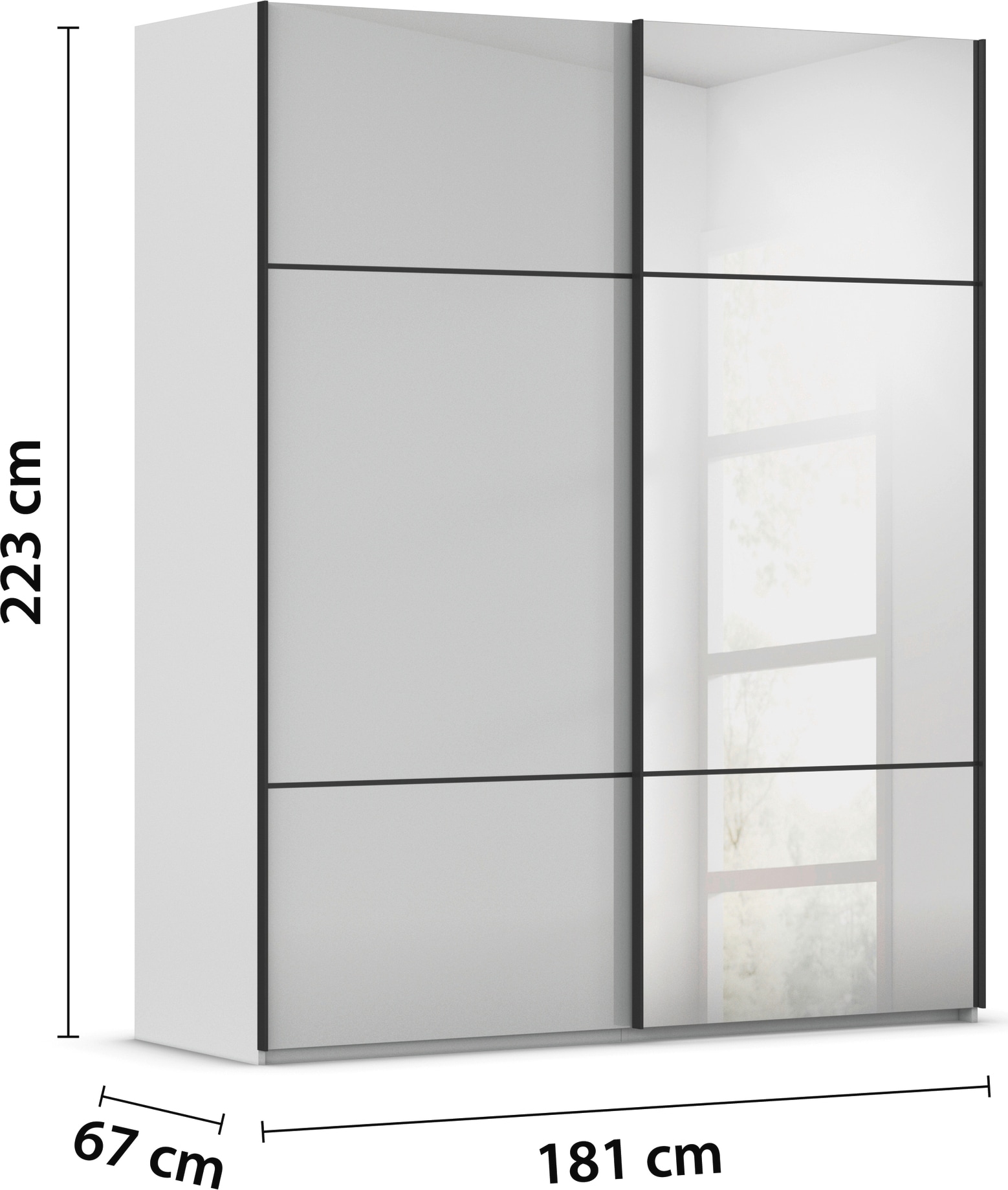 rauch Schwebetürenschrank »Kleiderschrank Schrank Garderobe Schlafzimmerschrank SCALE-TRIO« edle dreigeteilte Front mit 2 Zierleisten Spiegel/Glas MADE IN GERMANY