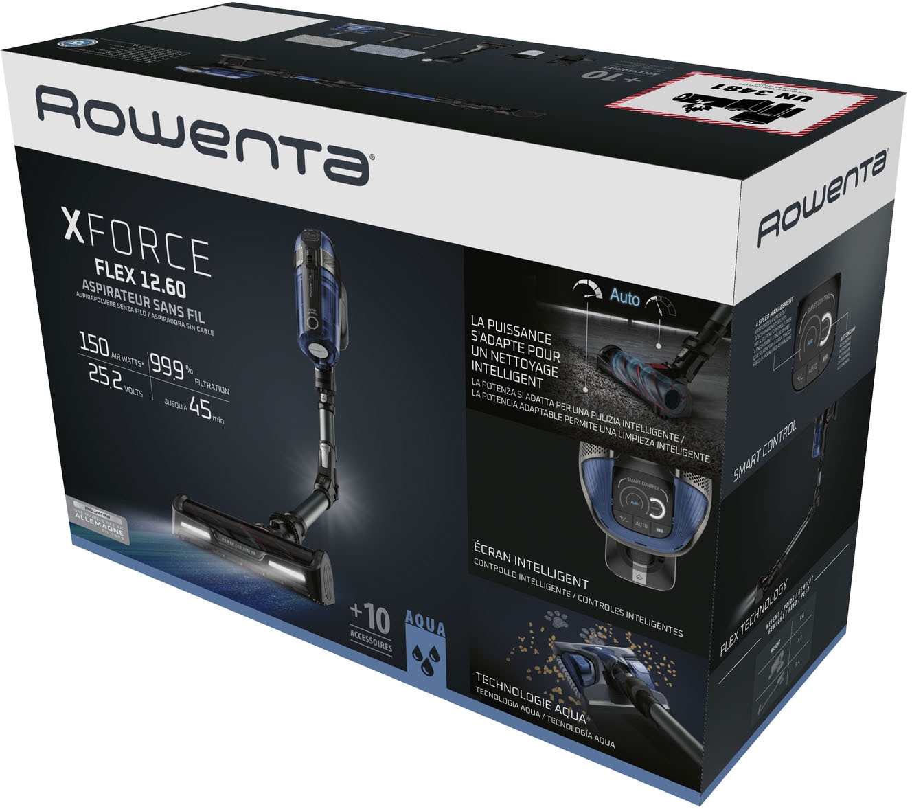Rowenta Akku-Hand-und Stielstaubsauger »X-Force Flex 12.60 Aqua, Saugen und Wischen, automatischer Modus«, leistungsstark, Aqua Düse, hohes Fassungsvermögen, Flex-Gelenk, RH98C8