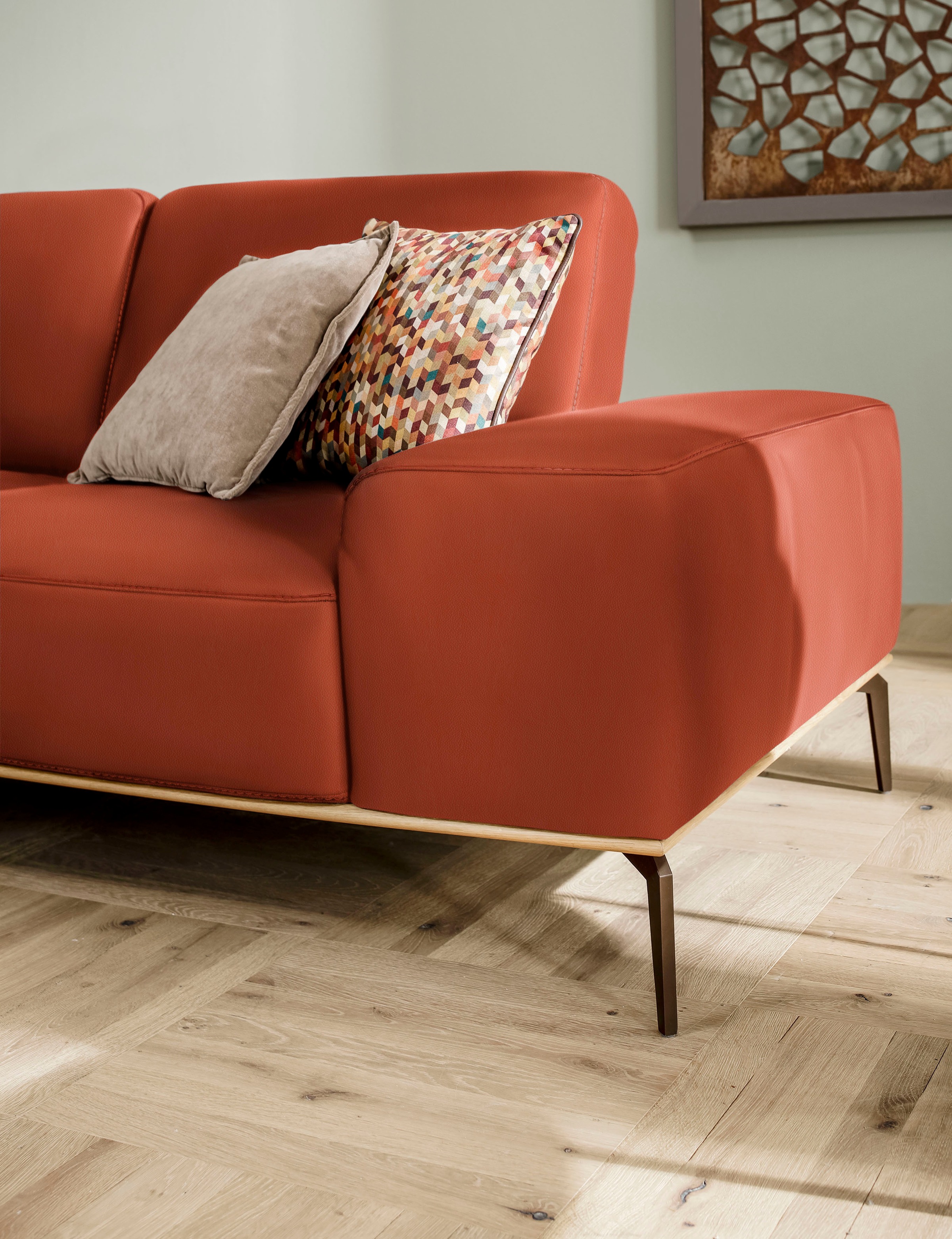 W.SCHILLIG Ecksofa »run, Designsofa mit tollem Sitzkomfort, L-Form«, mit Holzsockel, Füße in Bronze pulverbeschichtet, Breite 299 cm