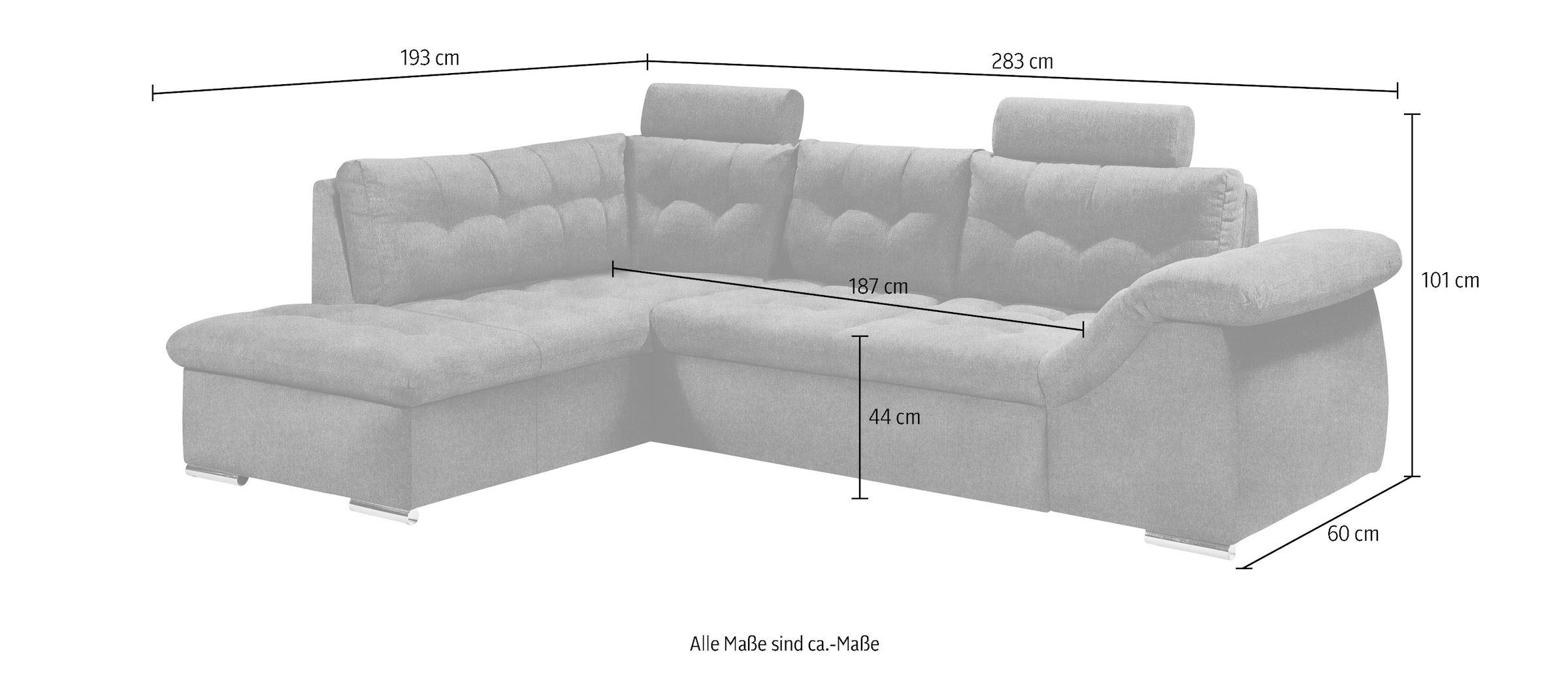 ED EXCITING DESIGN Ecksofa Oman, mit Bettfunktion, Bettkasten, Armteilverstellung und  Kopfstützen