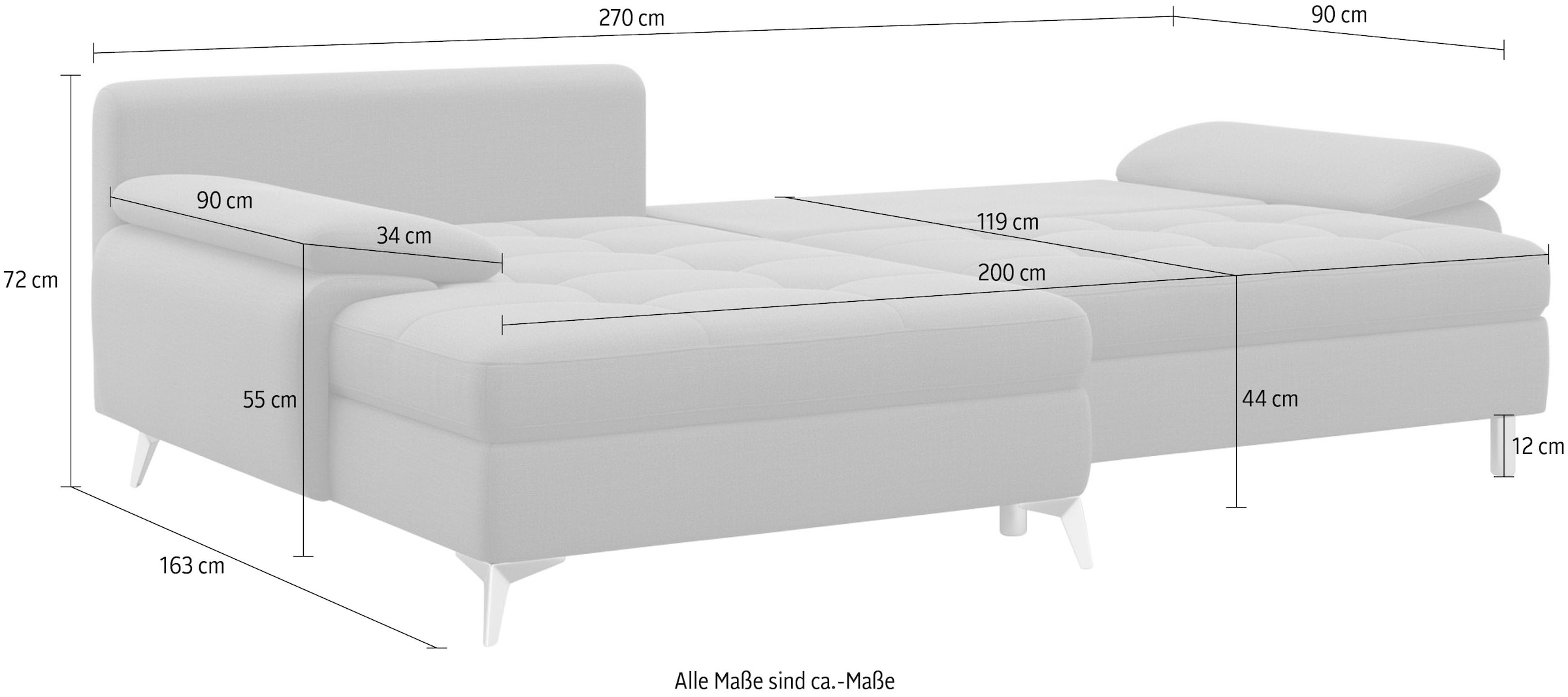 sit&more Ecksofa »Latigo L-Form«, mit Recamiere, wahlweise mit Bettfunktion und Bettkasten