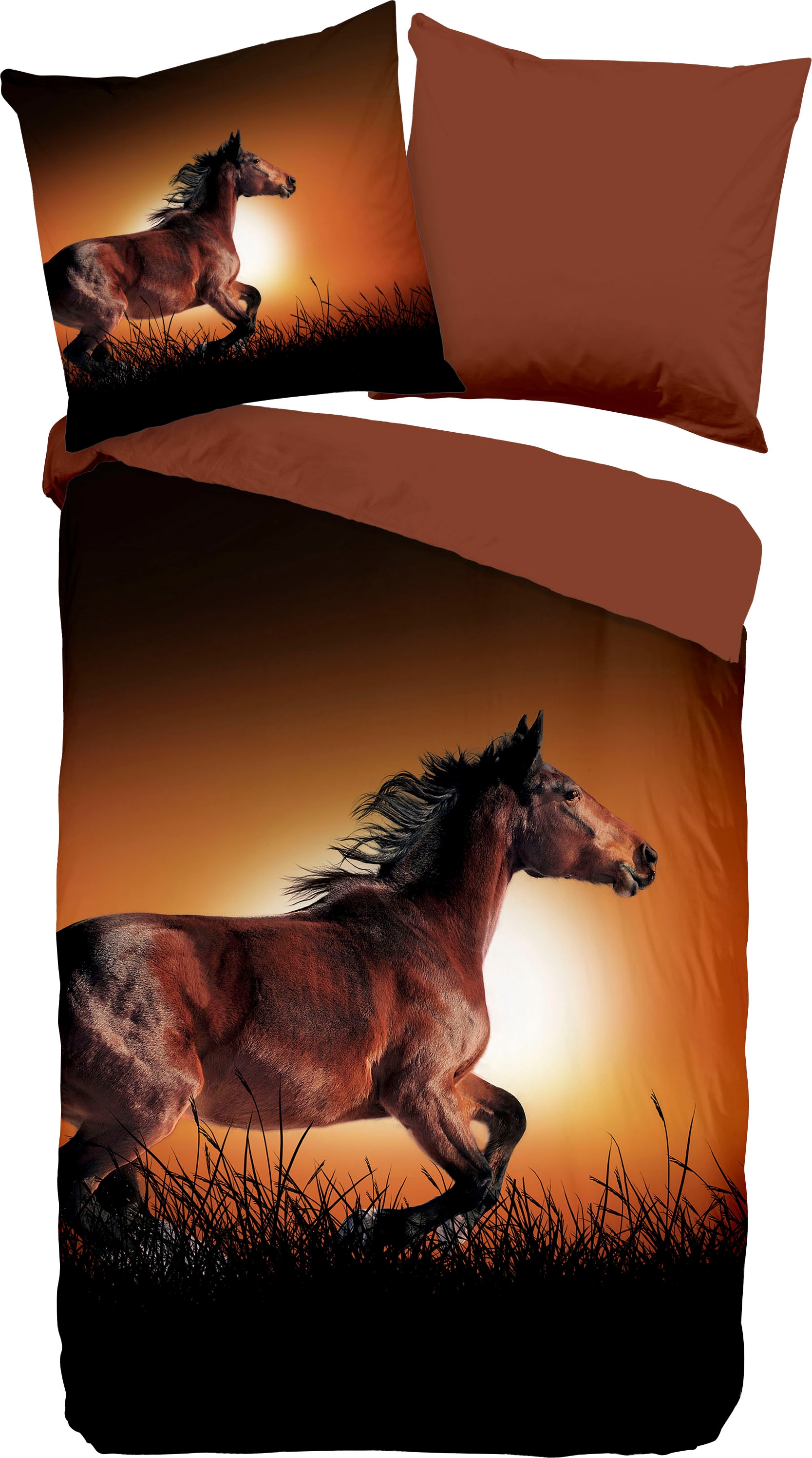 PURE luxury collection Wendebettwäsche »Freedom«, Mikrofaser, 135x200, Pflegeleicht, Reißverschluss, Wendeoptik, Pferd