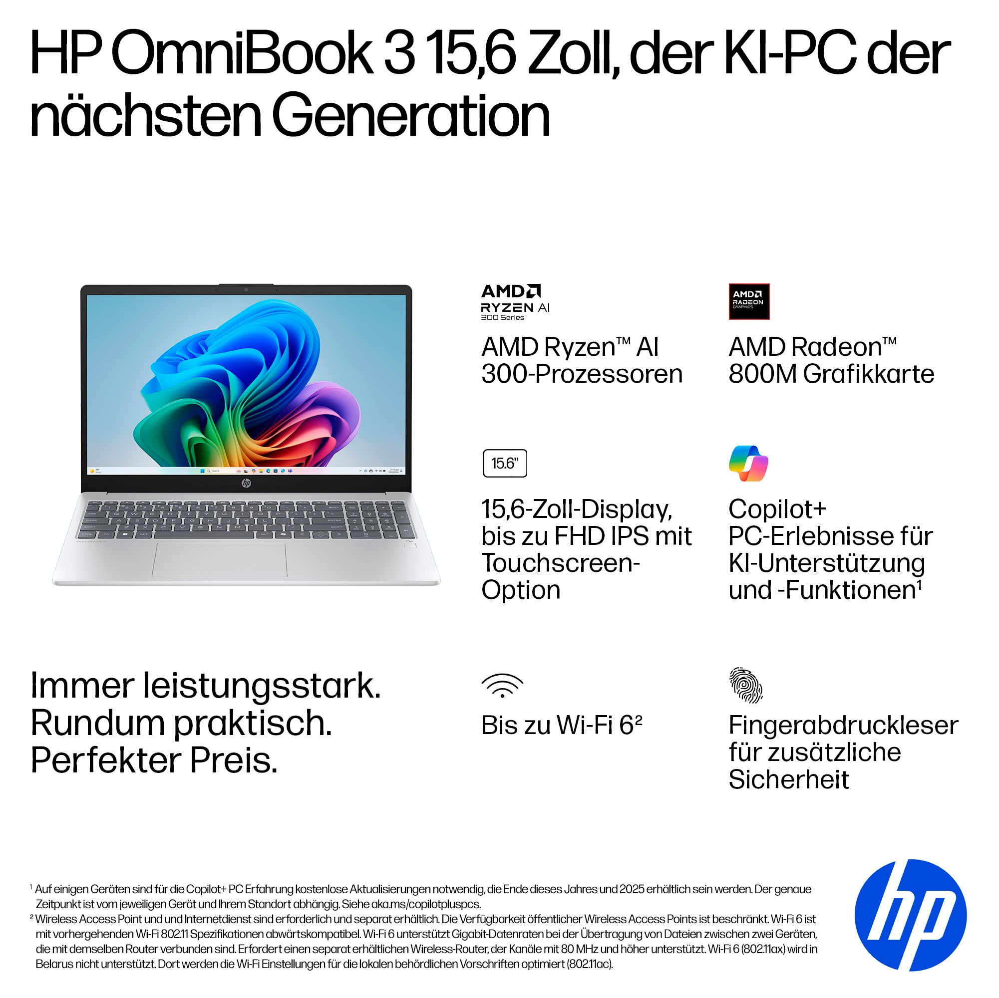 HP Notebook »OmniBook 3 NGAI 15-fn0655ng« 39,6 cm / 15,6 ″ AMD Ryzen™ AI 5 Radeon 840M 1.000 GB SSD