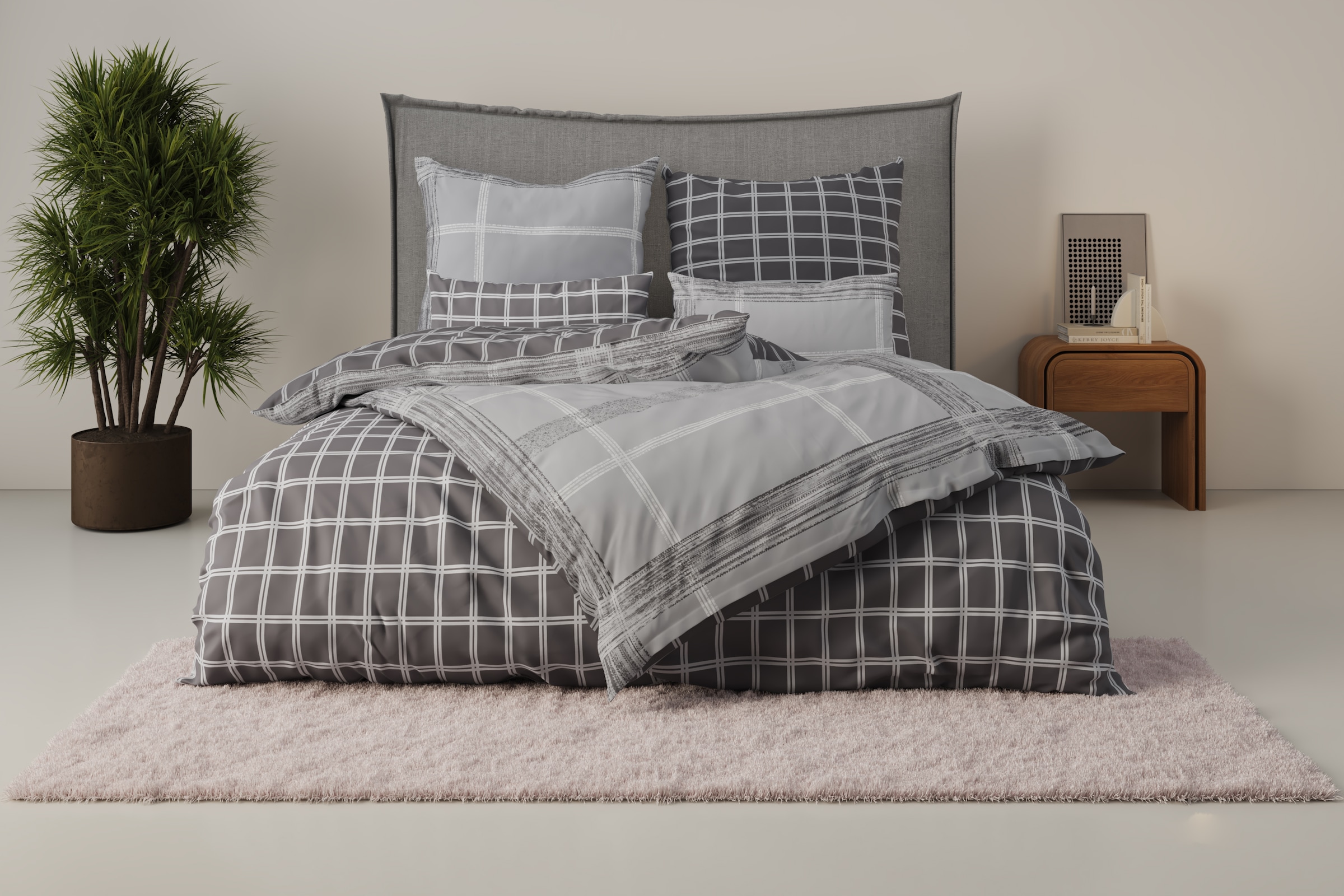 Bruno Banani Wendebettwäsche »Tova« 2 Stk. in Gr. 135x200 oder 155x220 cm, 100% Baumwolle, Karo-Design