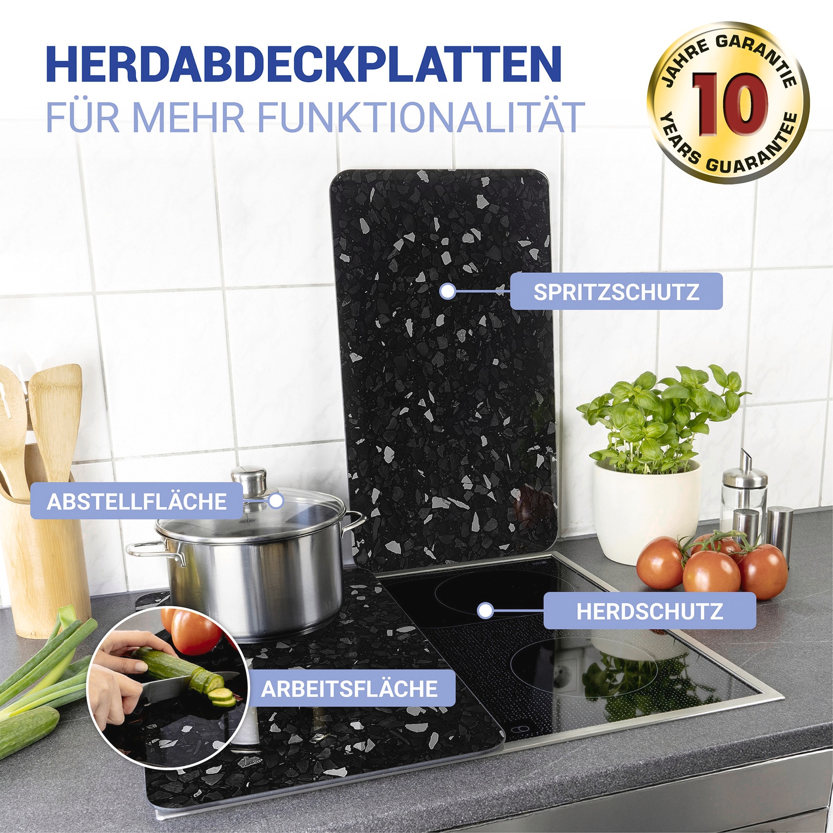 WENKO Herd-Abdeckplatte »Universal Modell Terrazzo«, (Set, 2 tlg.), Herdabdeckung für alle Herdarten, kratzfest, mit rutschfesten Füßen