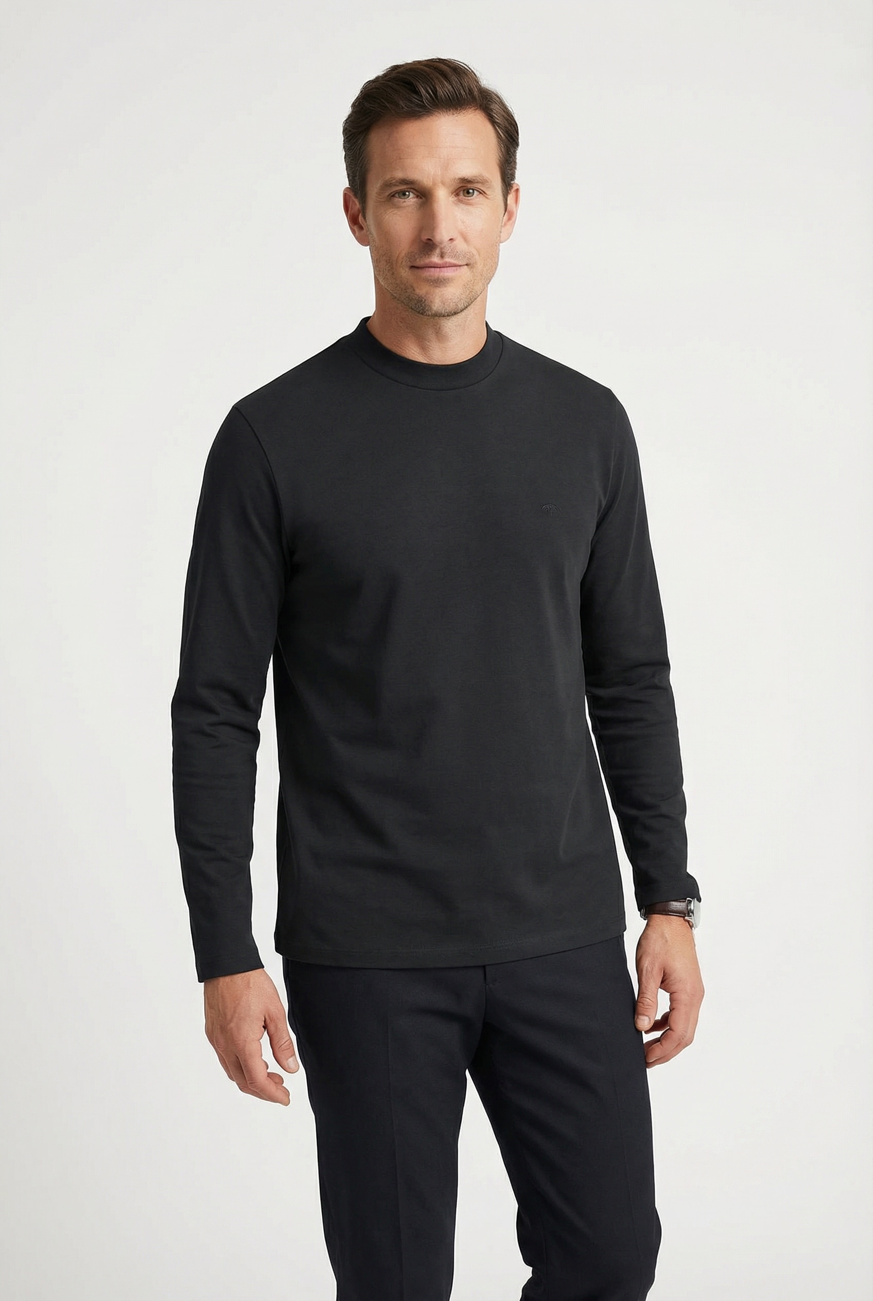 FYNCH-HATTON Langarmshirt gerade Passform, aus Baumwolle, unifarben, mit Logo-Stickerei