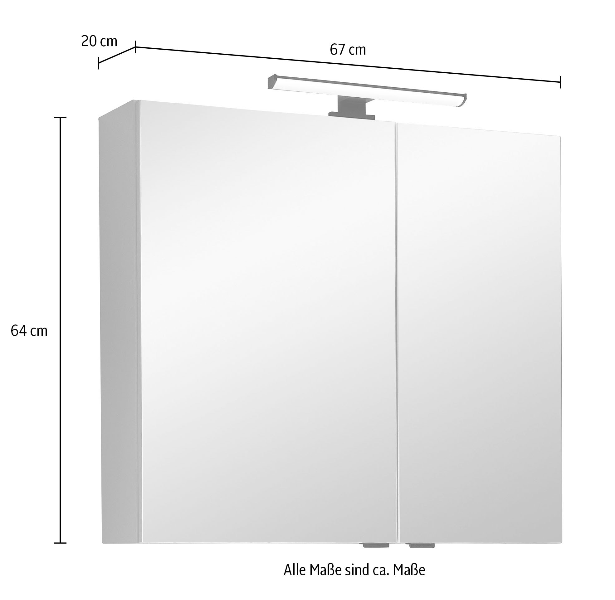 Saphir Badezimmerspiegelschrank »Quickset 500, 2 Türen, 67cm breit, LED-Aufsatzleuchte« inkl. Schalter und Steckdose