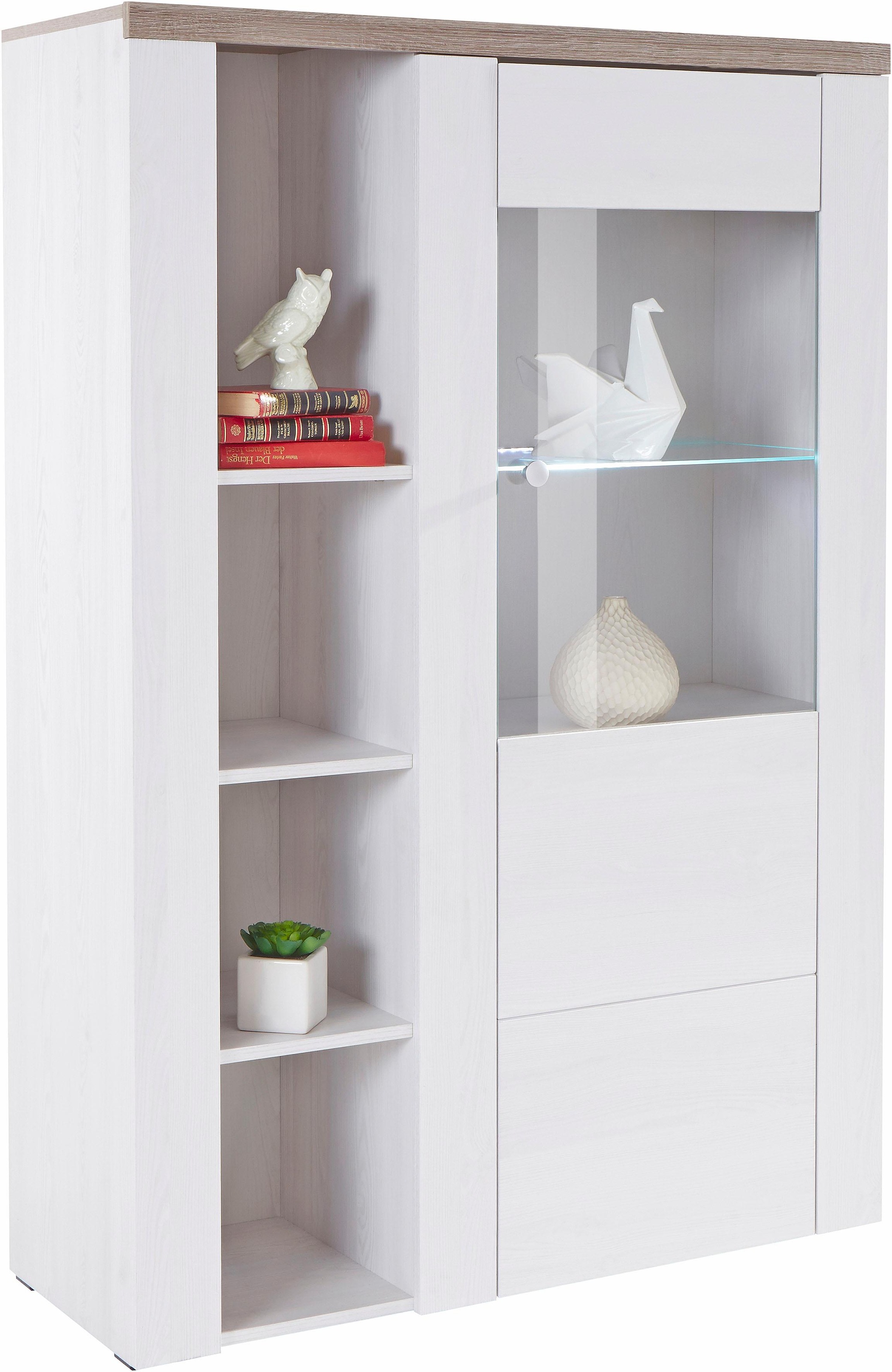 Home affaire Vitrine »Larona, zeitlose Glasvitirne, Hochschrank Höhe 145 cm«, Stauraumvitrine mit dekorativer Rahmenoptik