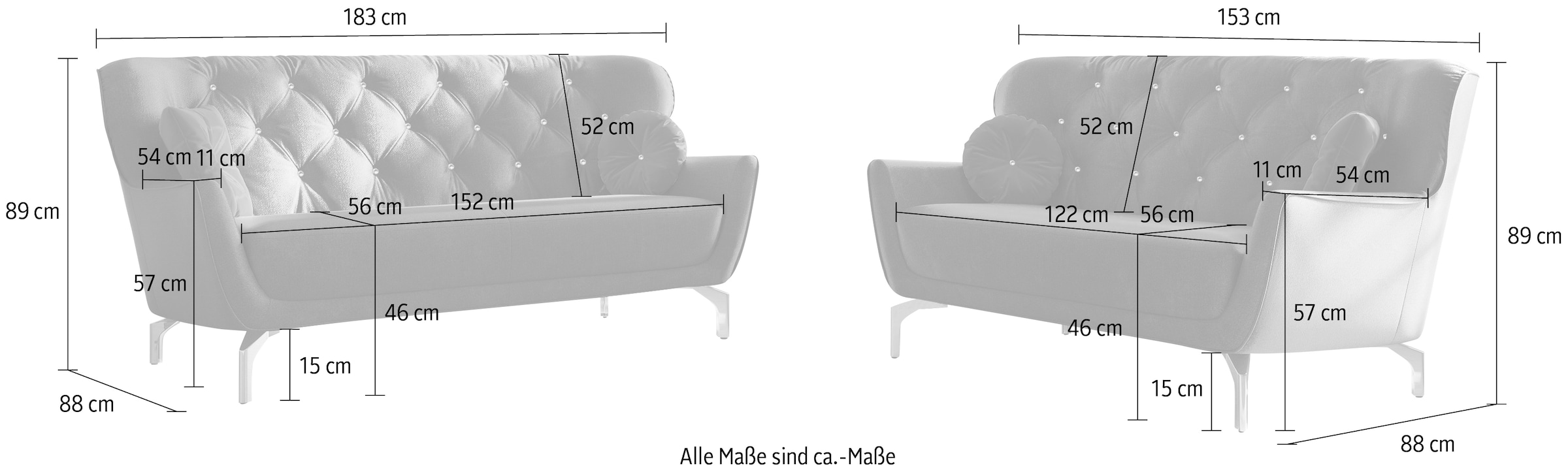 sit&more Polstergarnitur »Orient 3«, (2 tlg.), inkl. 4 Zierkissen mit Strass-Stein, goldfarbene Metallfüße